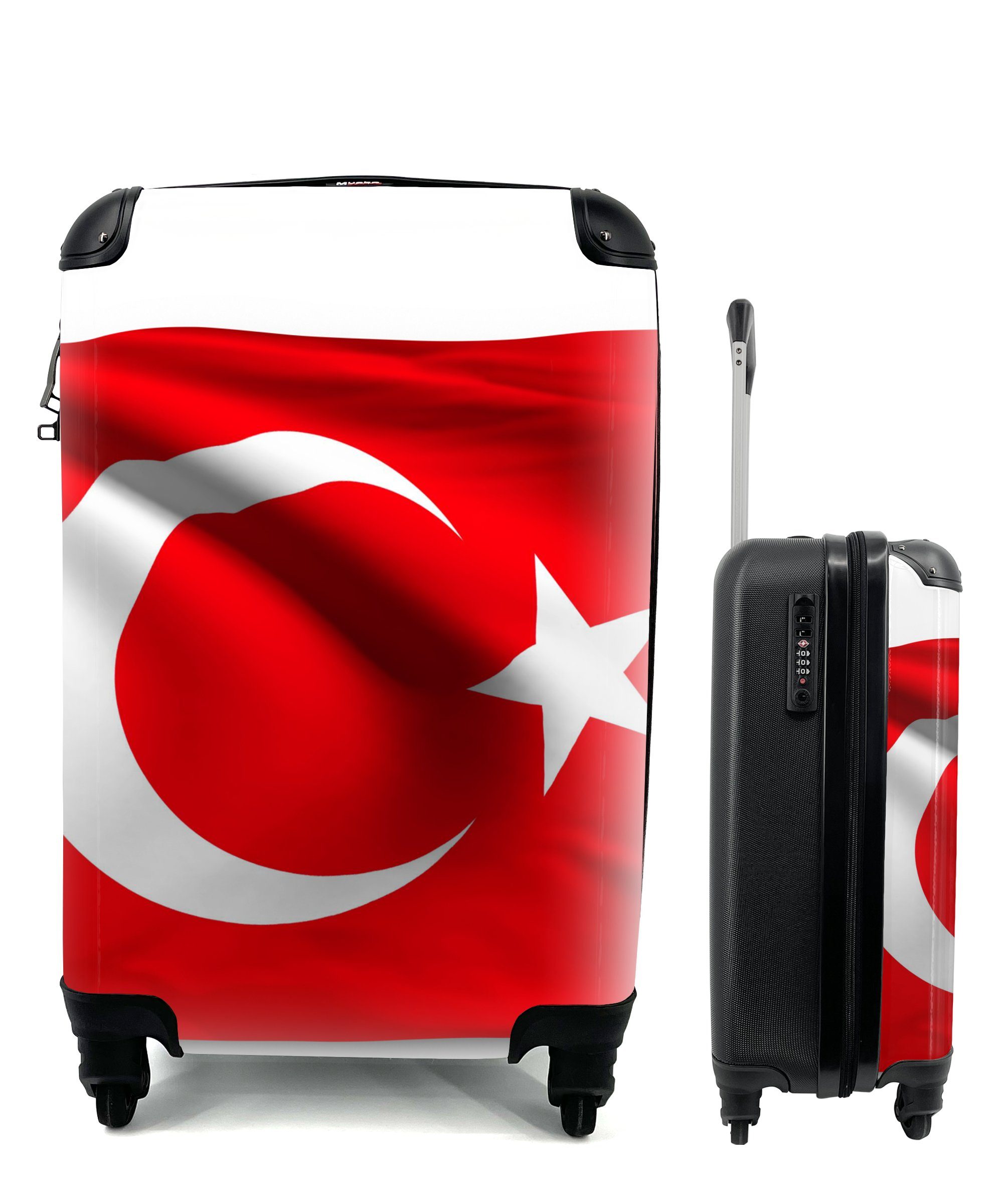 MuchoWow Handgepäckkoffer Flagge der Türkei auf weißem Hintergrund, 4 Rollen, Reisetasche mit rollen, Handgepäck für Ferien, Trolley, Reisekoffer