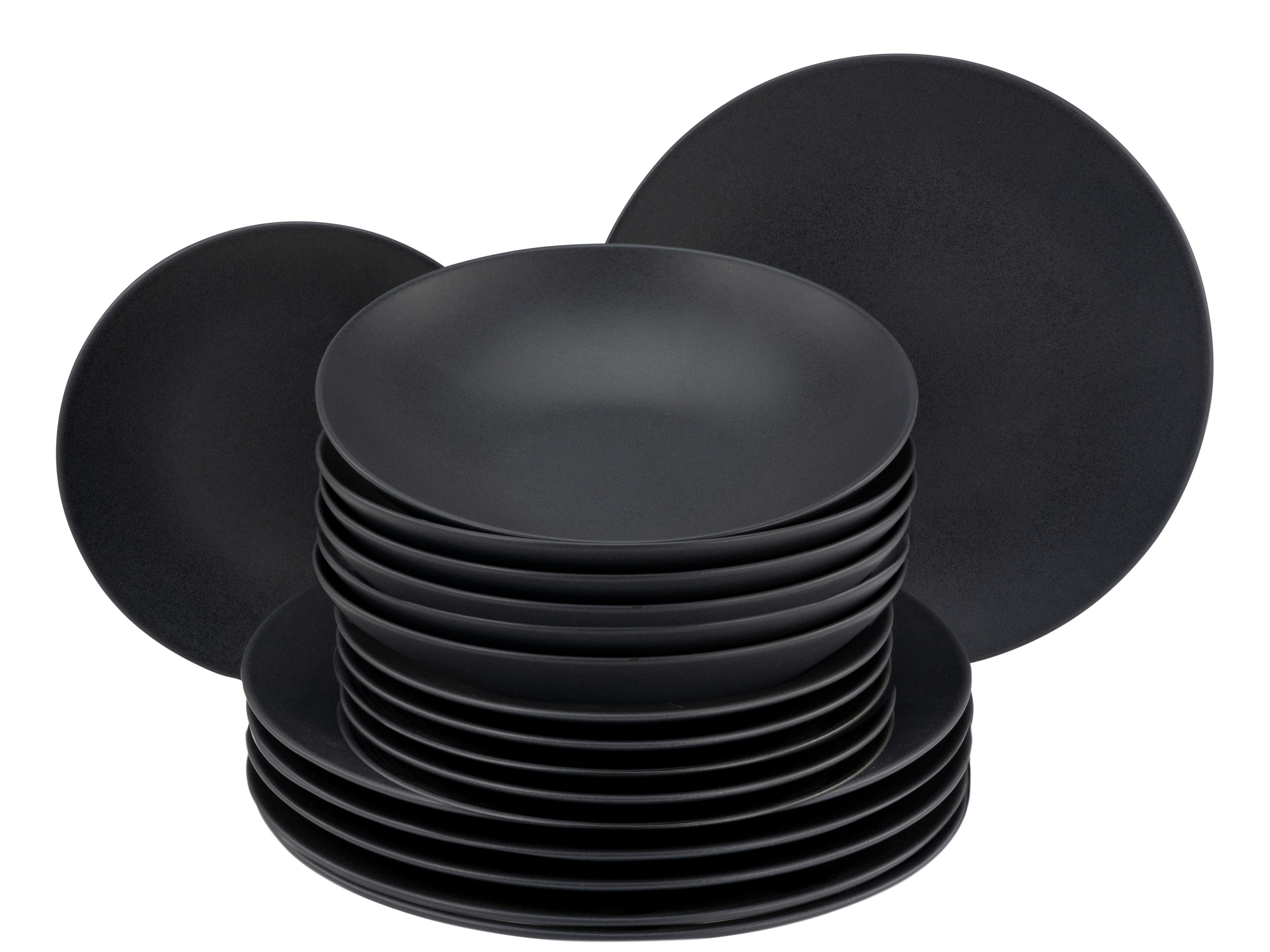 CreaTable Teller-Set Soft Touch, Geschirr-Set, 18-tlg. (18-tlg), 6 Personen, Steinzeug, Matte Spezialglasur, Schwarz-Grau-Farbton