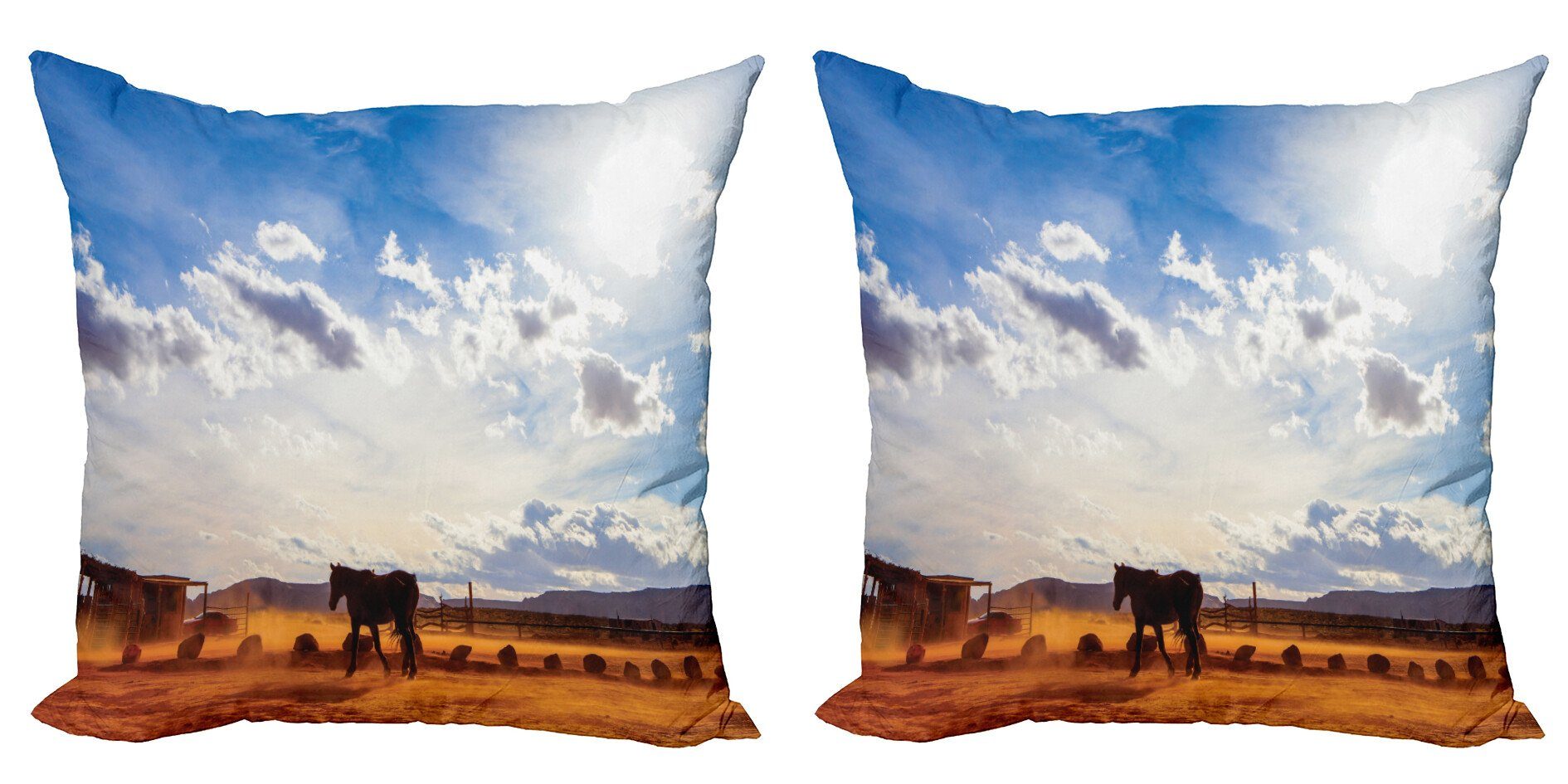 (2 Western Horse Valley View Digitaldruck, Modern Abakuhaus Stück), Sky Kissenbezüge Doppelseitiger Accent