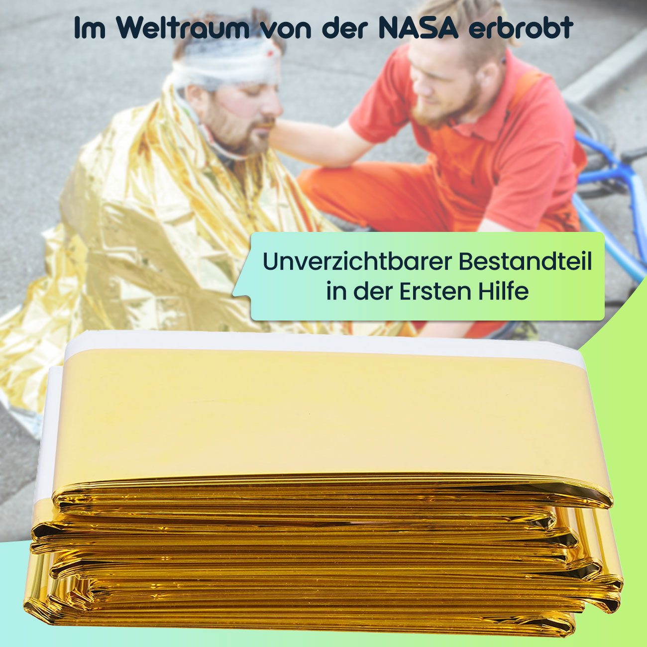 shop'n smile ideoon Erste-Hilfe-Set Zuverlässige Rettungsdecke, 210 x 160 cm, gold - silber, (5 St)