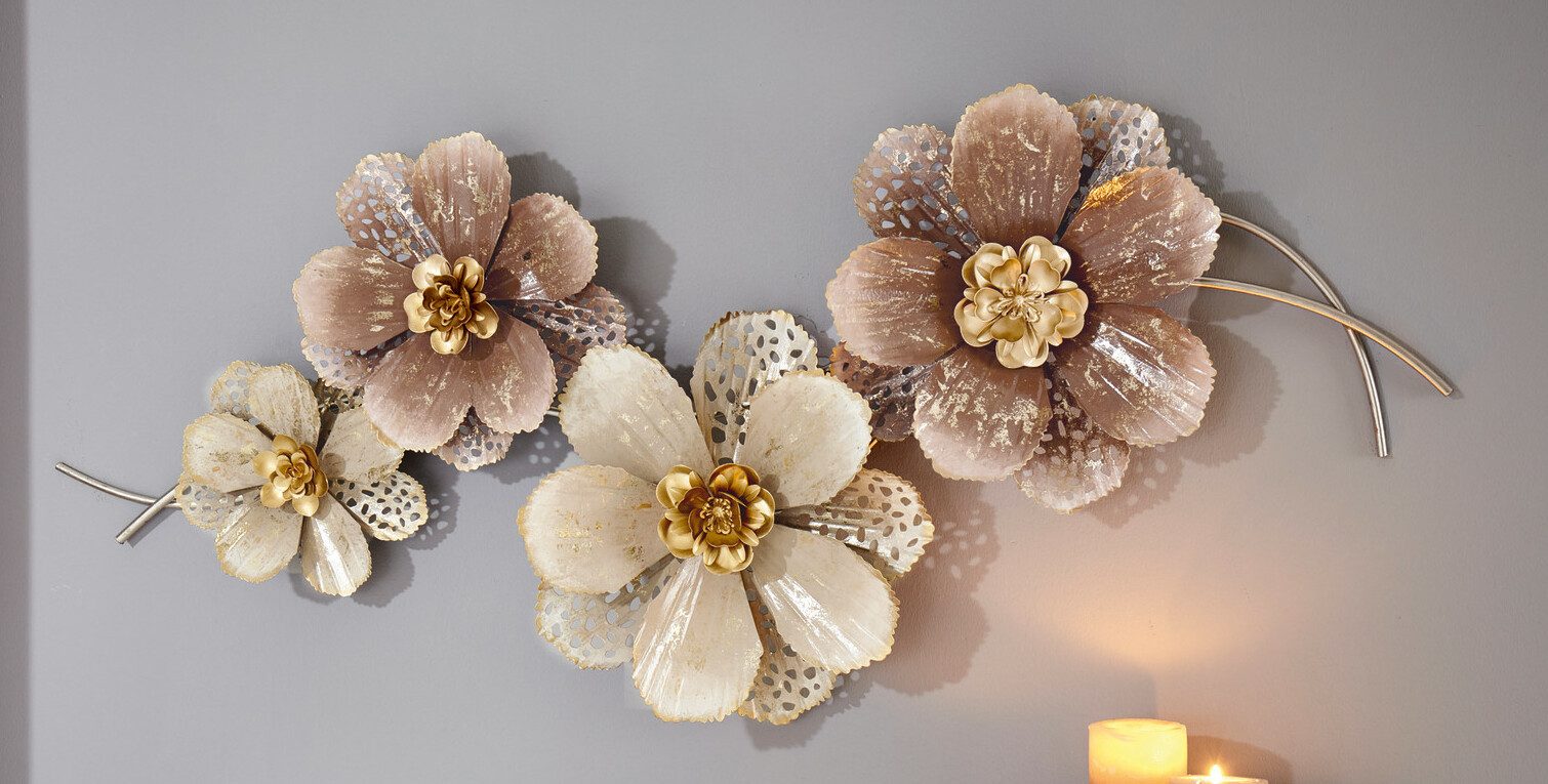 Dekoleidenschaft Wandbild "Blumen" 3D Wanddeko aus Metall, 112x52 cm, Wands günstig online kaufen
