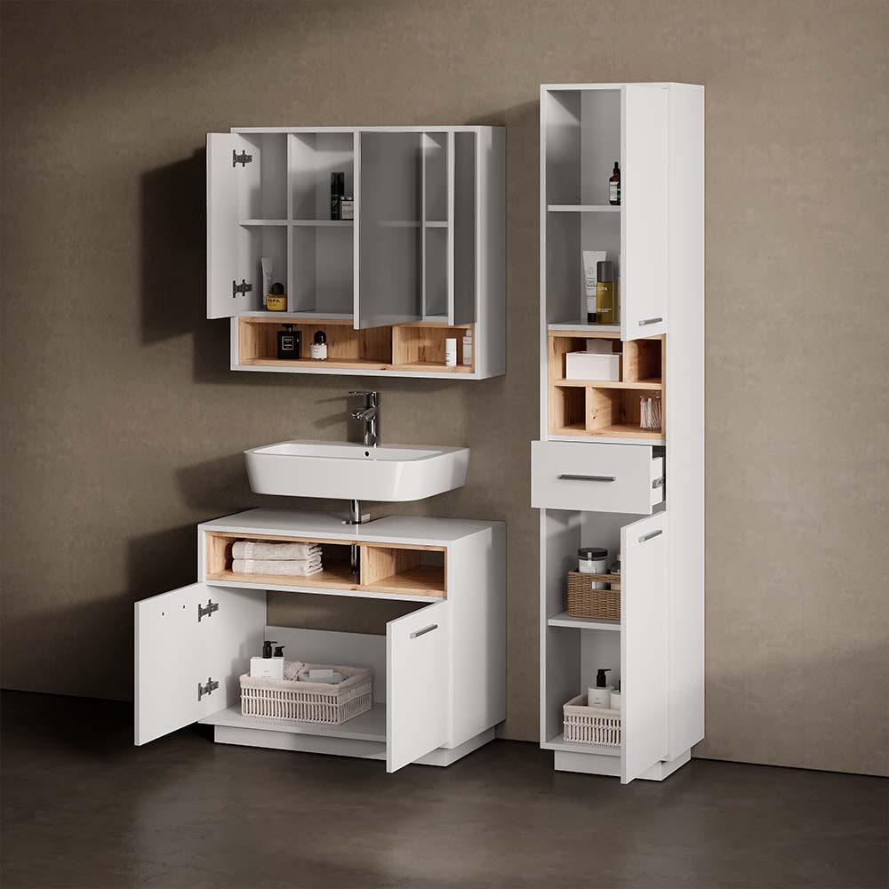 Livinity® Badmöbel-Set Temo, Weiß/Sonoma, 2 Teile