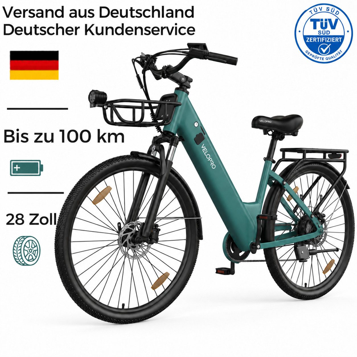 PIXAR E-Bike Cityrad Pedelec 28 Zoll 36V 18Ah bis 100 km Shimano 7 Gang, 7 Gang, Heckmotor, 648 Wh, Bürstenloser Motor, Bürstenloser Motor