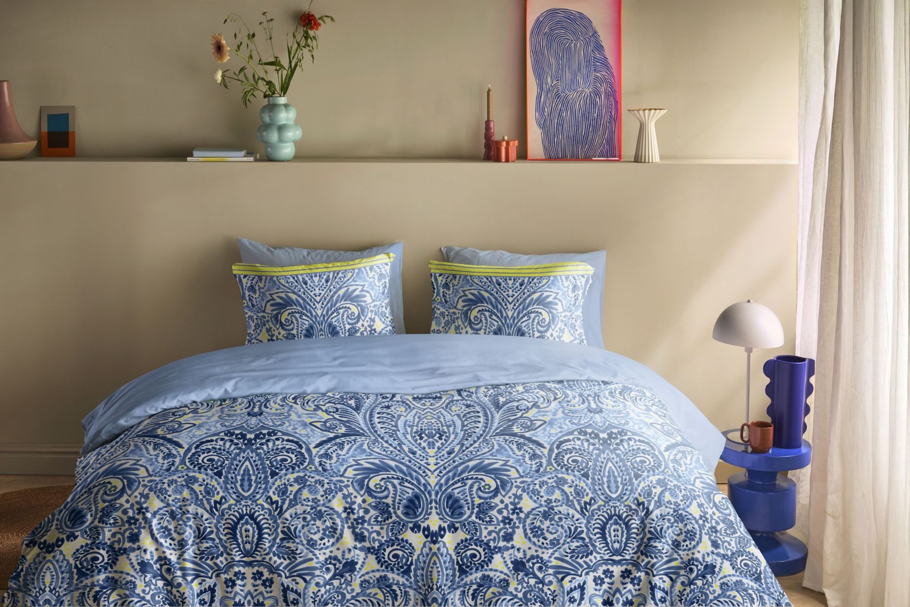Oilily Bettwäsche Bettwäsche DE OLY Linzi Blue 135x200 Blau, Mako Satin, 1 teilig, 135 x 200 cm + 1x 80 x 80 cm