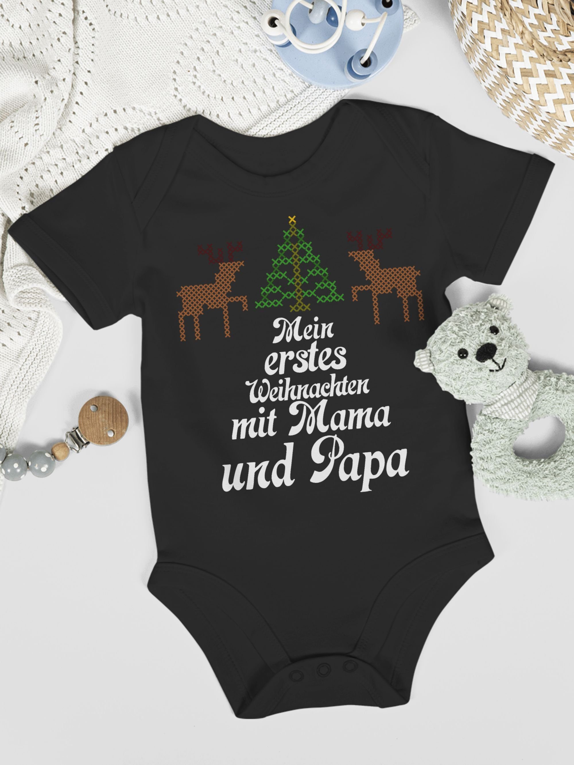 Shirtracer Shirtbody Ugly sweater - - Baby Weihnachten 3 Kleidung Weihnachten Mein Rentiere Schwarz erstes