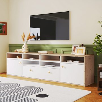 MODFU Lowboard TV-Schrank (mit 3 Türen und 6 offenen Fächer), TV-Schrank mit Push-to-Open Funktion