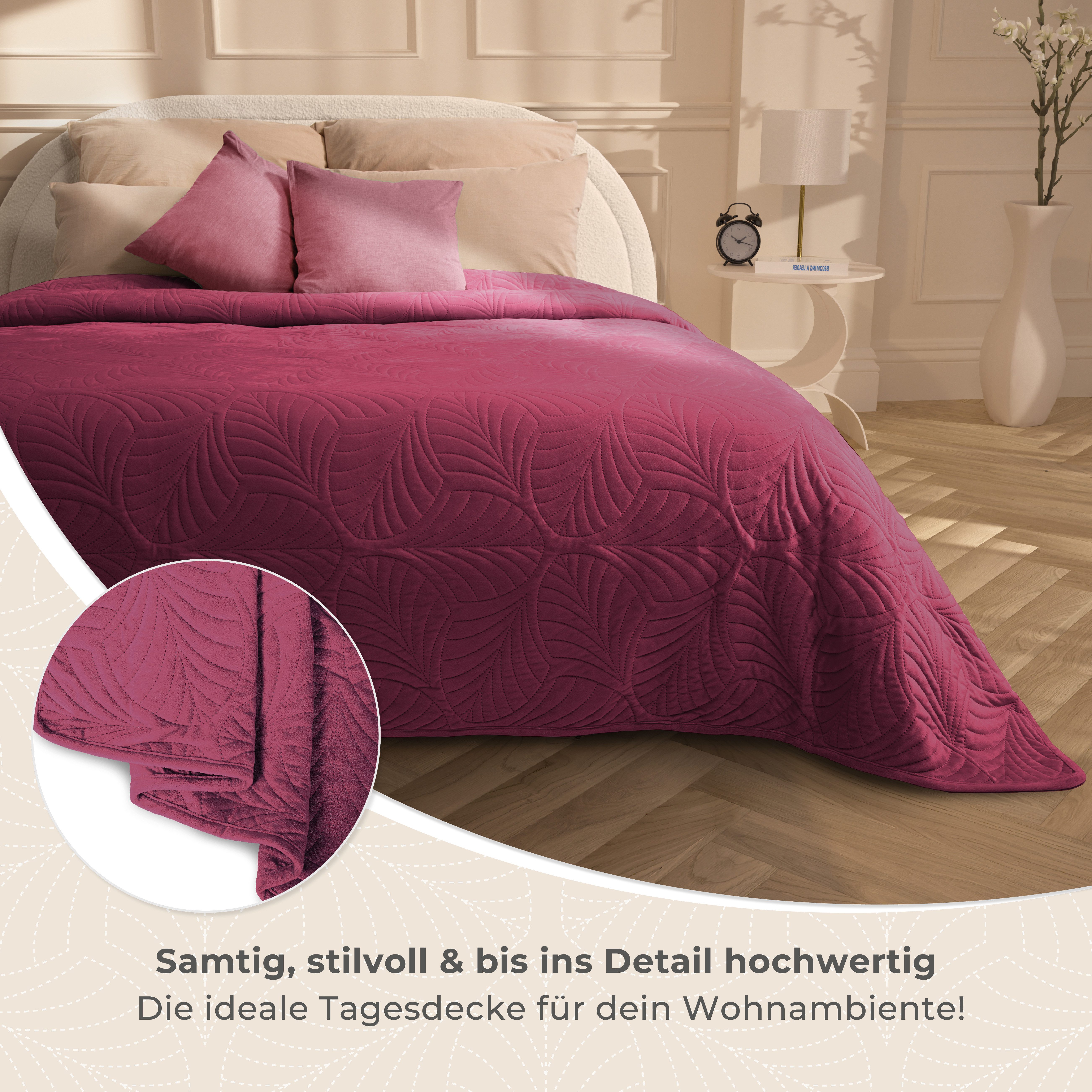 Gräfenstayn Tagesdecke Gräfenstayn Premium Tagesdecke mit nahtloser Steppung & Blatt-Design, Gräfenstayn Premium Tagesdecke mit nahtloser Steppung & Blatt-Design