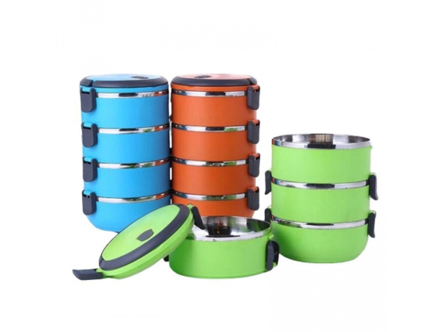 LA CUTE Geschirr-Set Dual-Chamber Lunchbox Container, Edelstahl, BPA-frei, tragbar., 2 Personen, Doppelkammersystem für getrennte Aufbewahrung von Lebensmitteln.