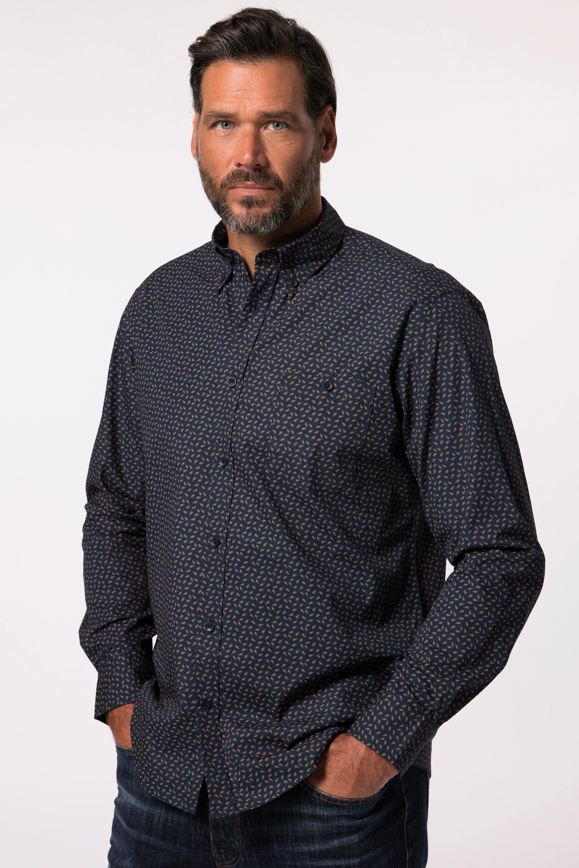Businesshemd Hemd Langarm Alloverprint Buttondown-Kragen
