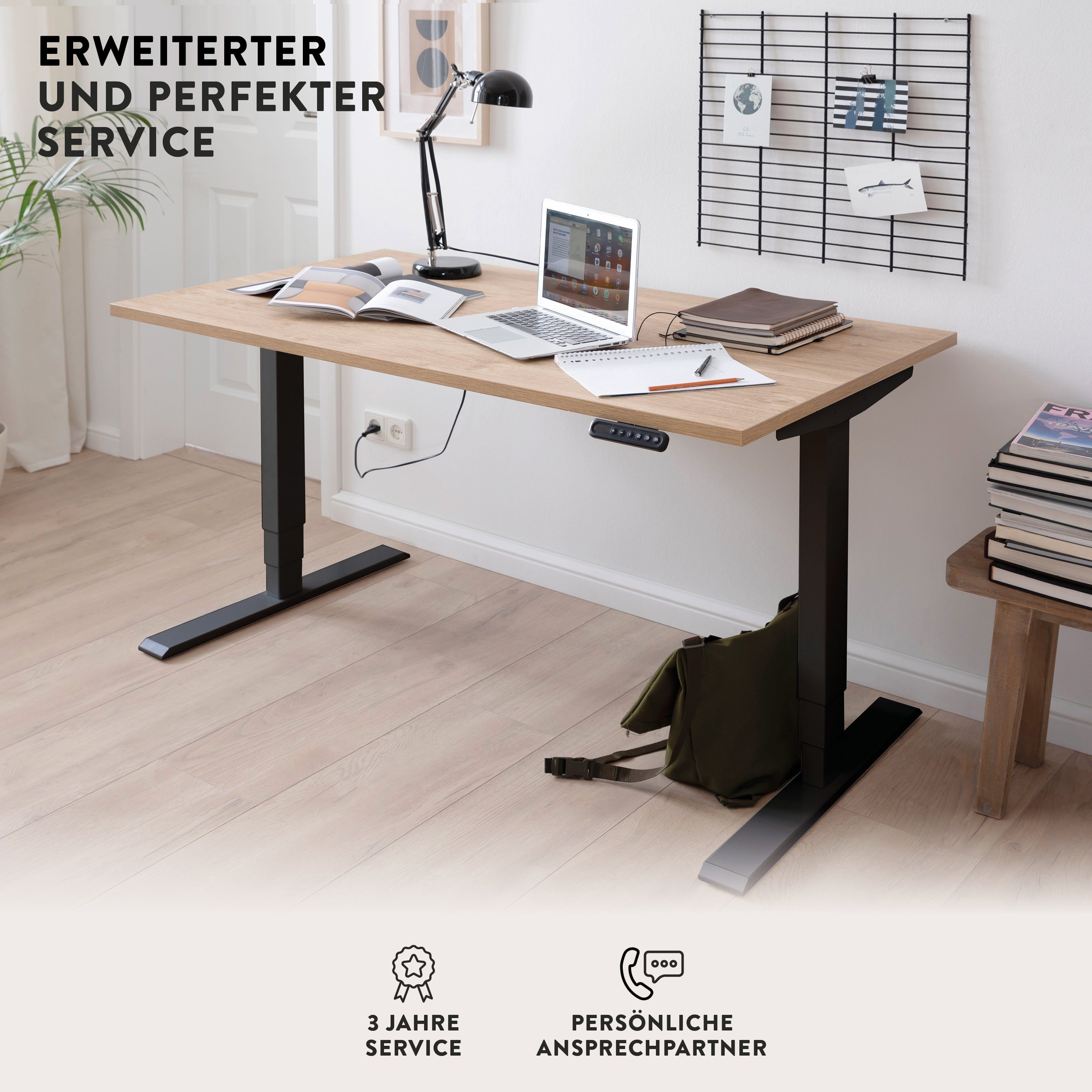 cm - office® Schwarz 120 höhenverstellbar Schwarz 80 Schreibtisch x elektrisch Schwarz | Tischplatte Schwarz | boho Homedesk, Schwarz