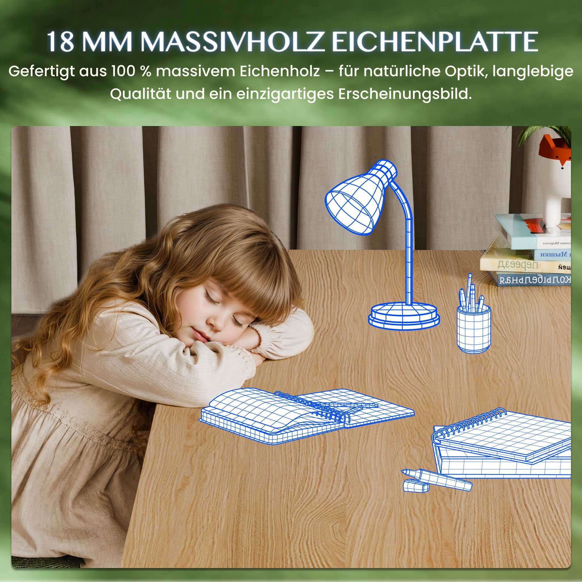 FLEXISPOT Tischplatte Premium-Series DIY Tischplatte, MDF/Bambus/Rubberwood/Eiche (Aus polnischer Weiβeiche, Finger-Joint-Verleimung), 18 mm Massivholzplatte mit Schweizer Kante, Made in EU