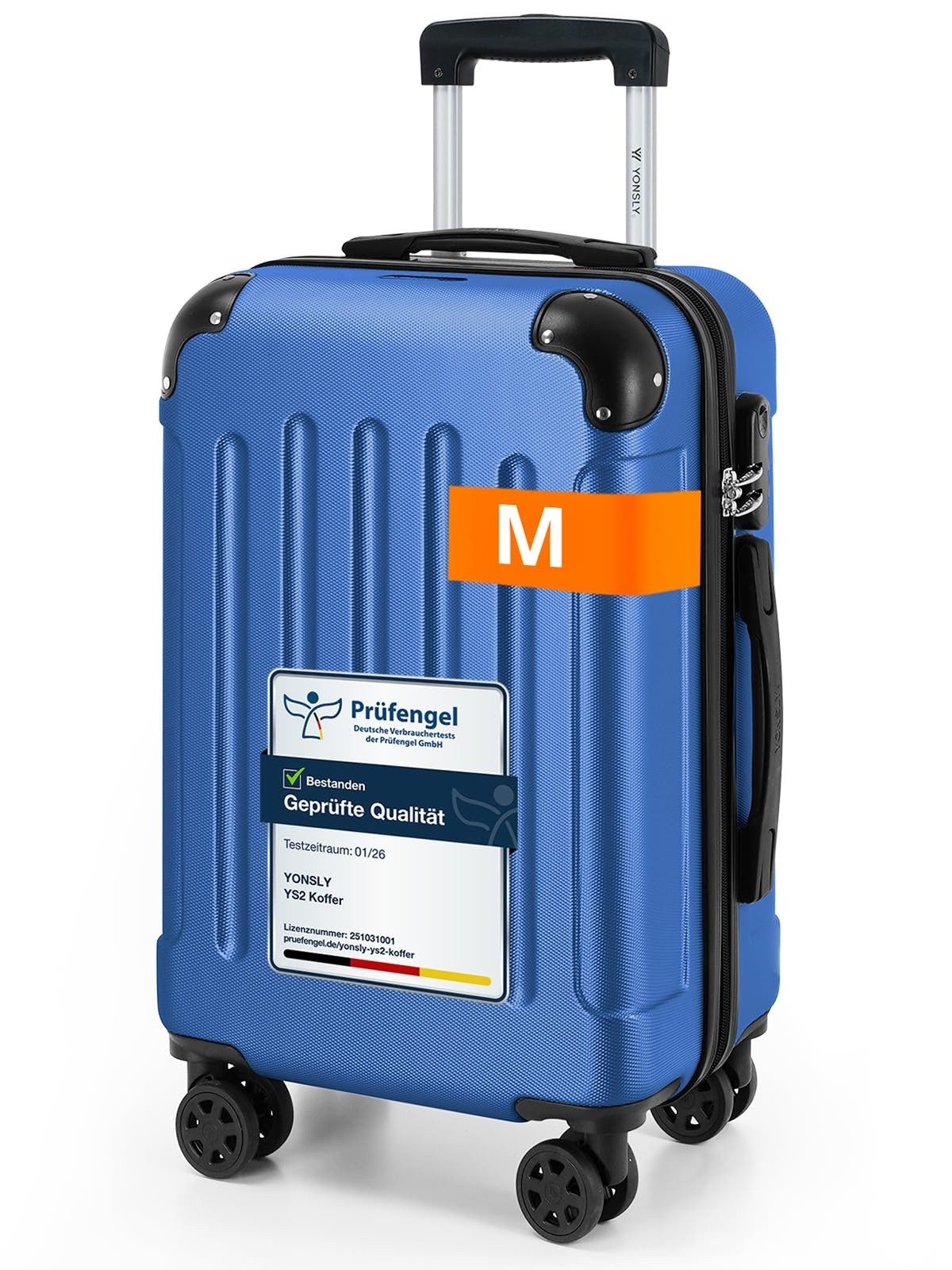 YONSLY Hartschalen-Trolley Hartschalen-Reisekoffer Trolley Rollkoffer in S/M/L/XL Größen, 4 Rollen, mit 360°-Lenkrollen, Zahlenschloss und mehrstufigem Teleskopgriff