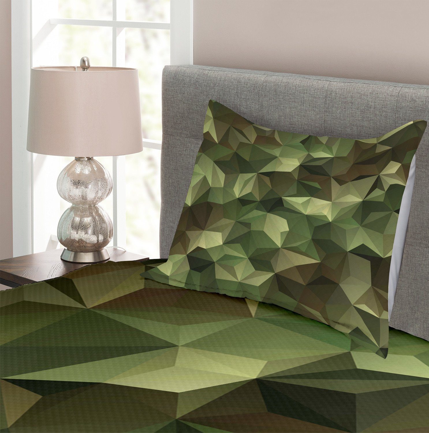 Geometrisch Set mit Abakuhaus, Waschbar, Polygon Winkel Tagesdecke Kissenbezügen Entwurf