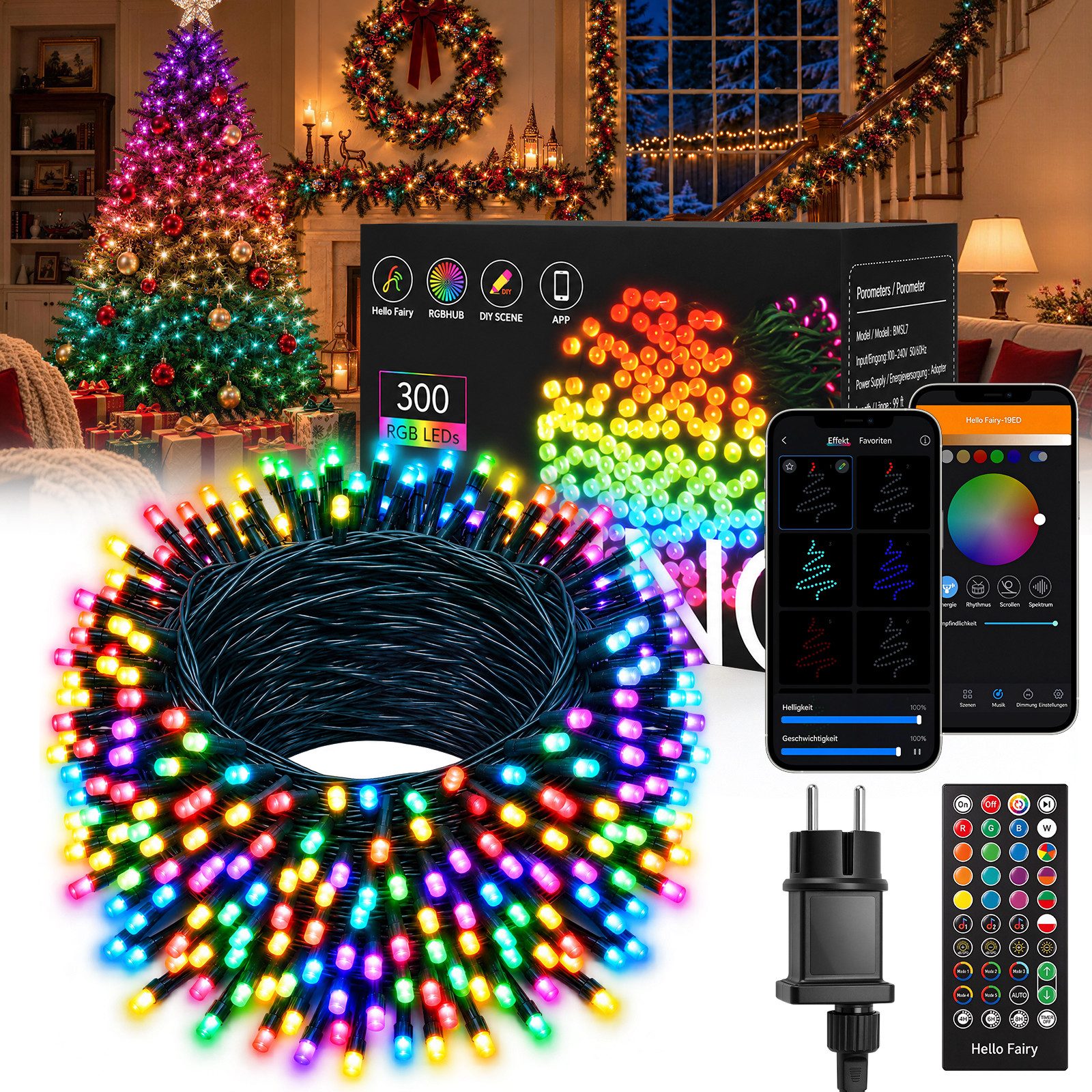 XIIW Lichterkette 30m Smart RGB Weihnachtsdeko Außen DIY LED Strings Musiksync Timer App, 300 LED 100+ Modi Weihnachtsbeleuchtung für Innen & Außen Deko