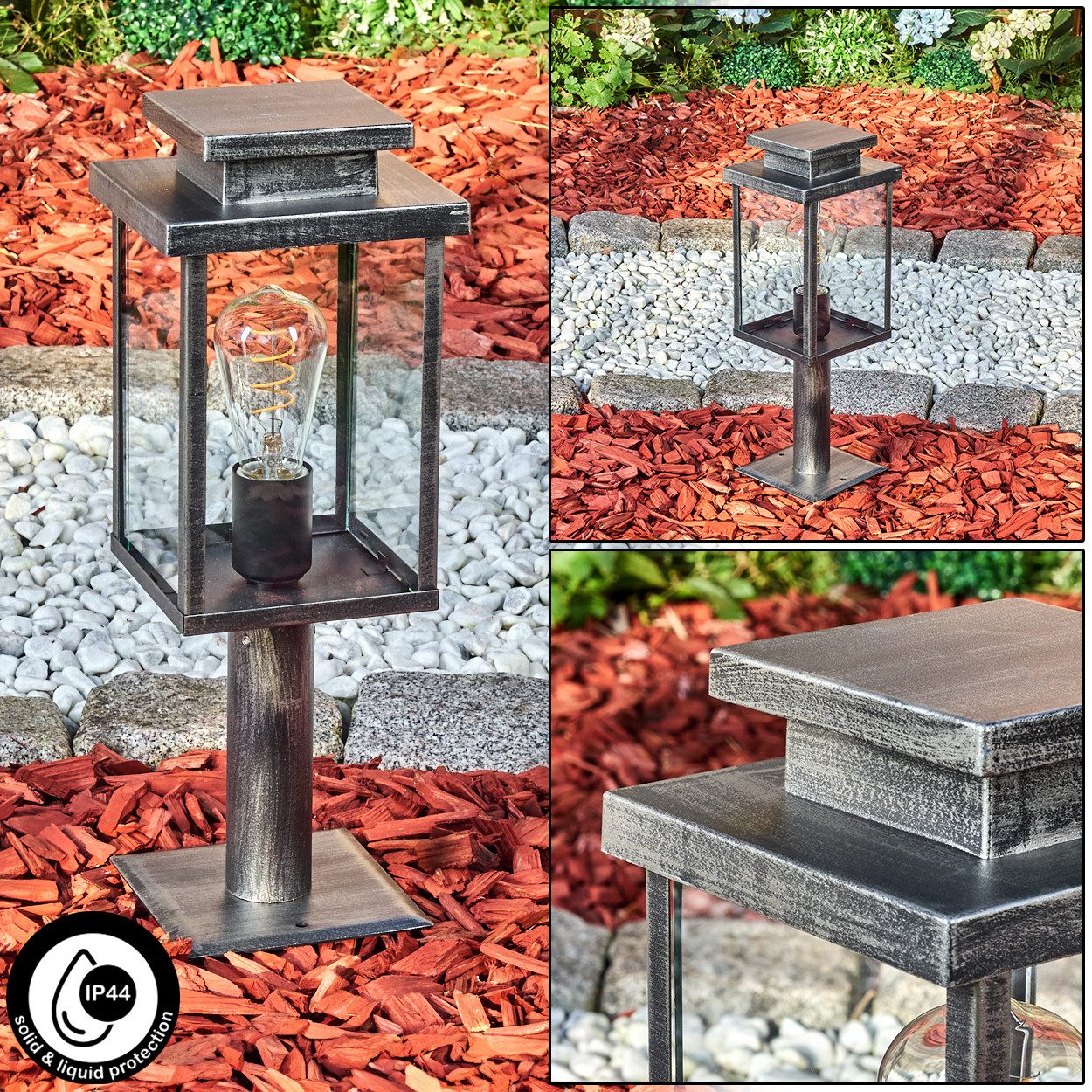 hofstein Pollerleuchte Außenwegeleuchte aus Metall/Glas in Schwarz/Silber/Klar, moderne Wegelampe im Vintage/Retro-Design, Höhe 47 cm, E27, IP44
