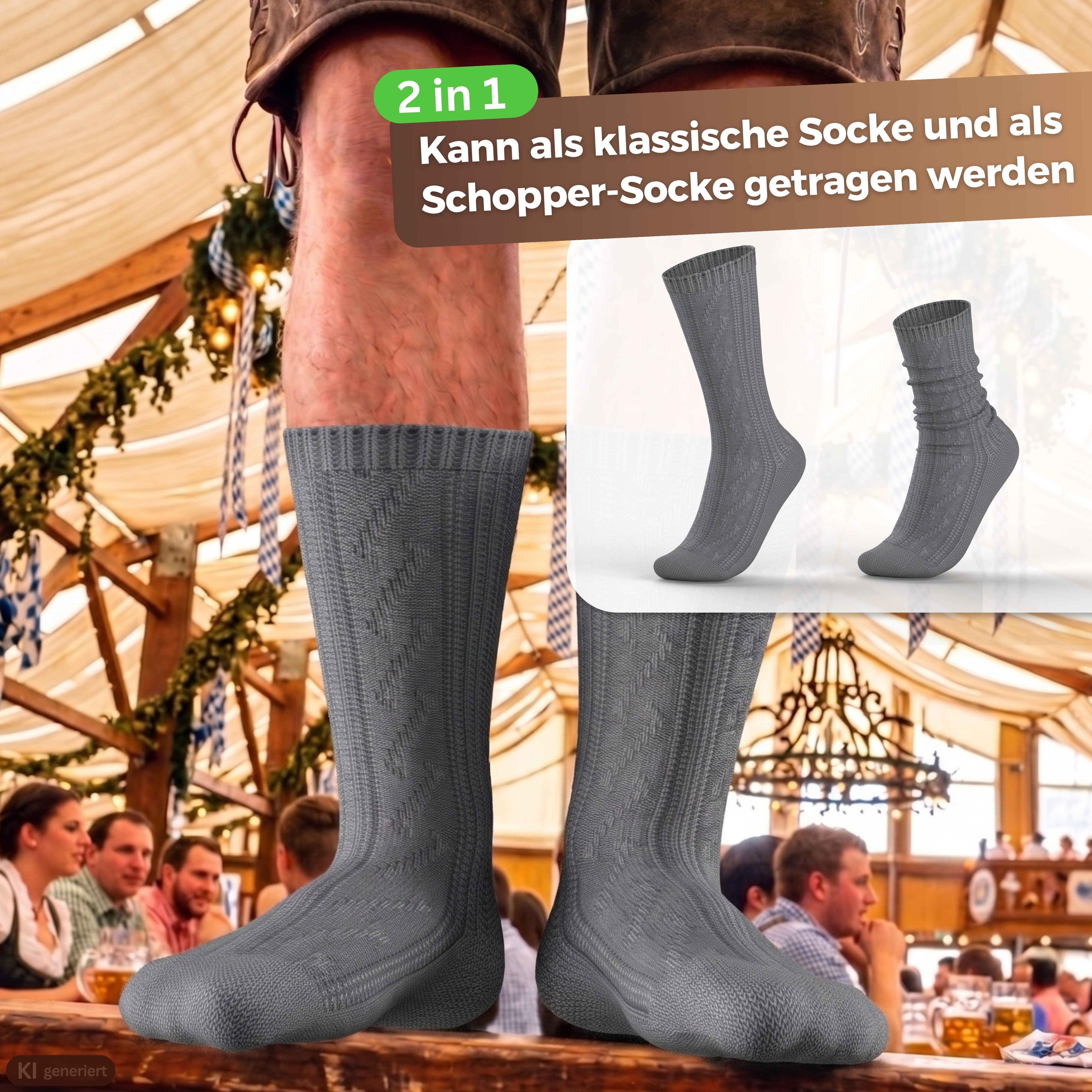 MEDOLY Trachtensocken Schoppersocke aus 90% Baumwolle Trachtenstrümpfe (1 Paar) mit Zopfmuster – Bild 2 von 3