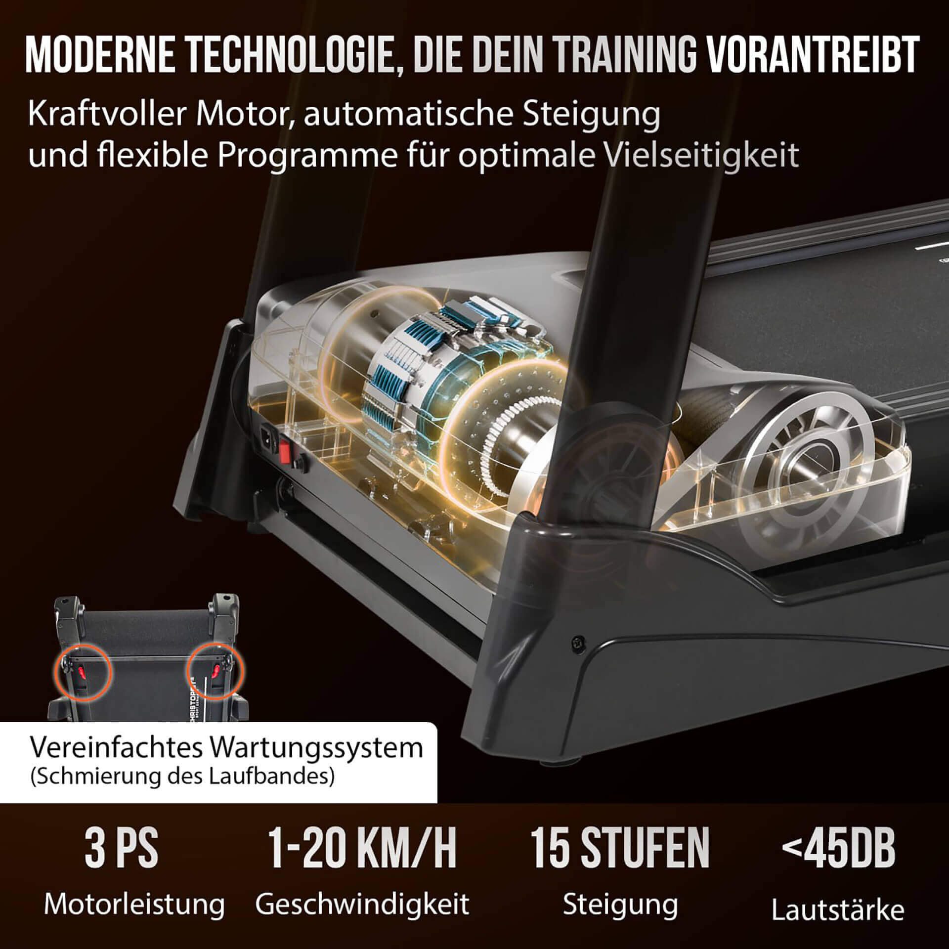 Christopeit Sport® Laufband Laufband TM 4500 S, bis max. 20 km/h, 130 kg max. Benutzergewicht – Bild 5 von 5