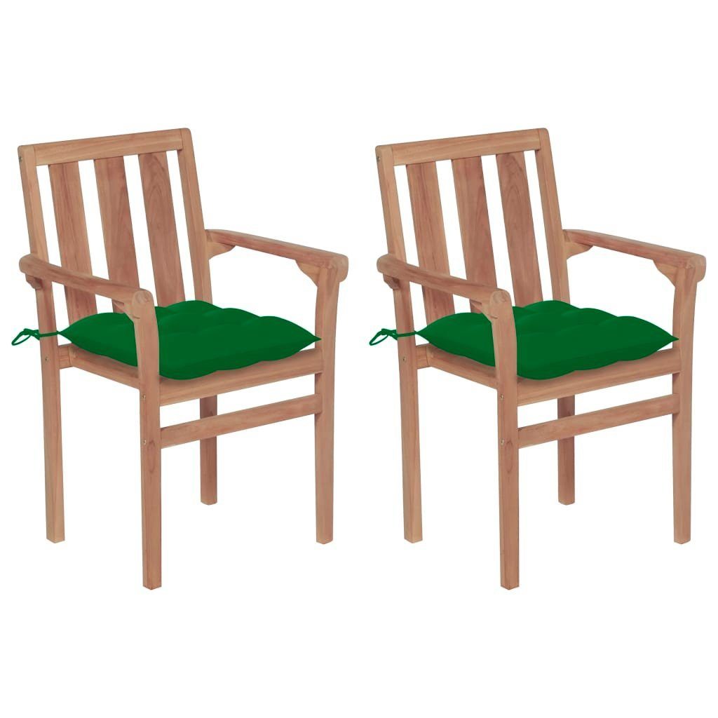 vidaXL Gartenstuhl Gartenstühle 2 Stk. mit Grünen Kissen Massivholz Teak (2 St) | Stühle