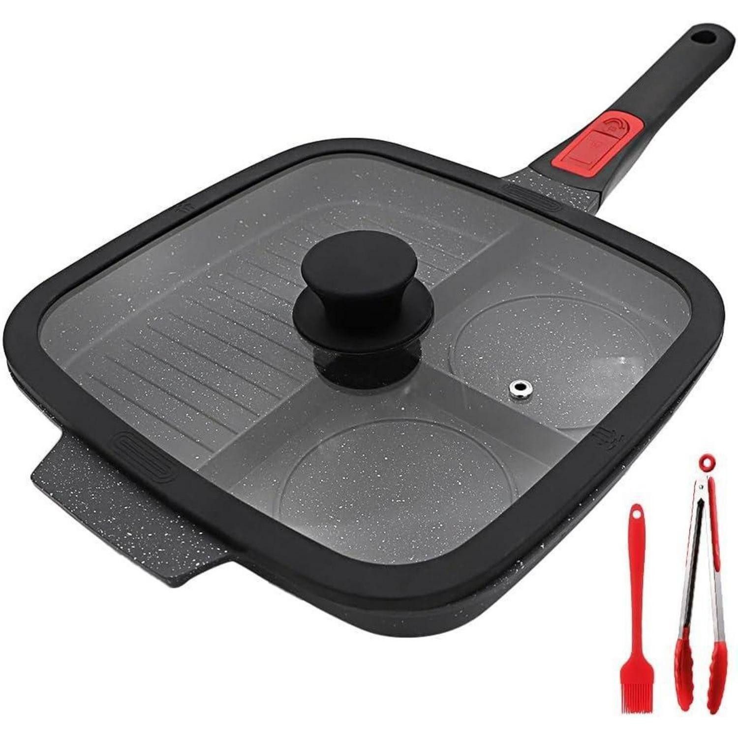 LuxusKollektion Grillpfanne Grillpfanne Steakpfanne Induktion 3in1 Schwarz abnehmbar deckel