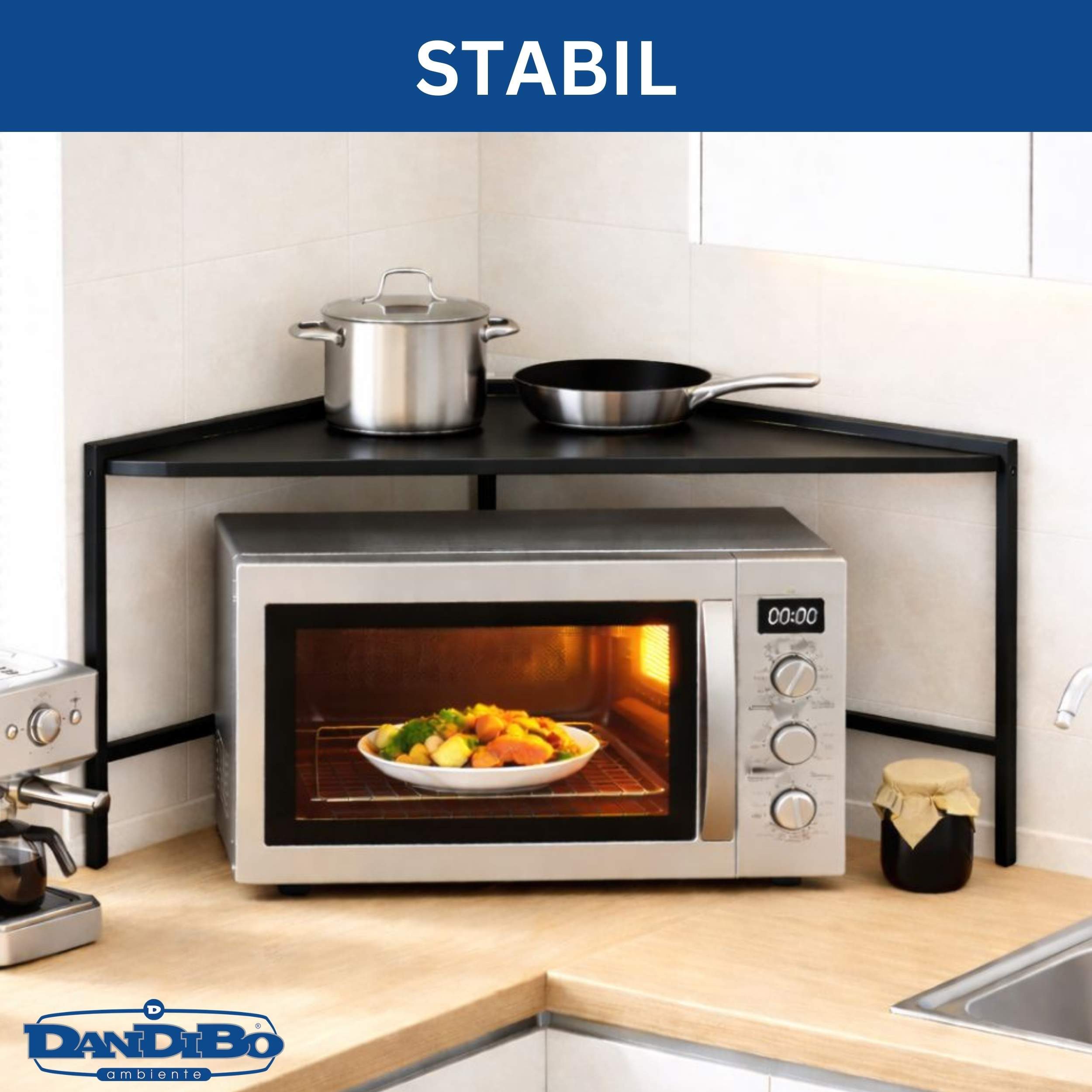 DanDiBo Küchenregal Mikrowellenregal Eckregal Küche Arbeitsplatte 72x72 cm Schwarz 96688 – Bild 4 von 5