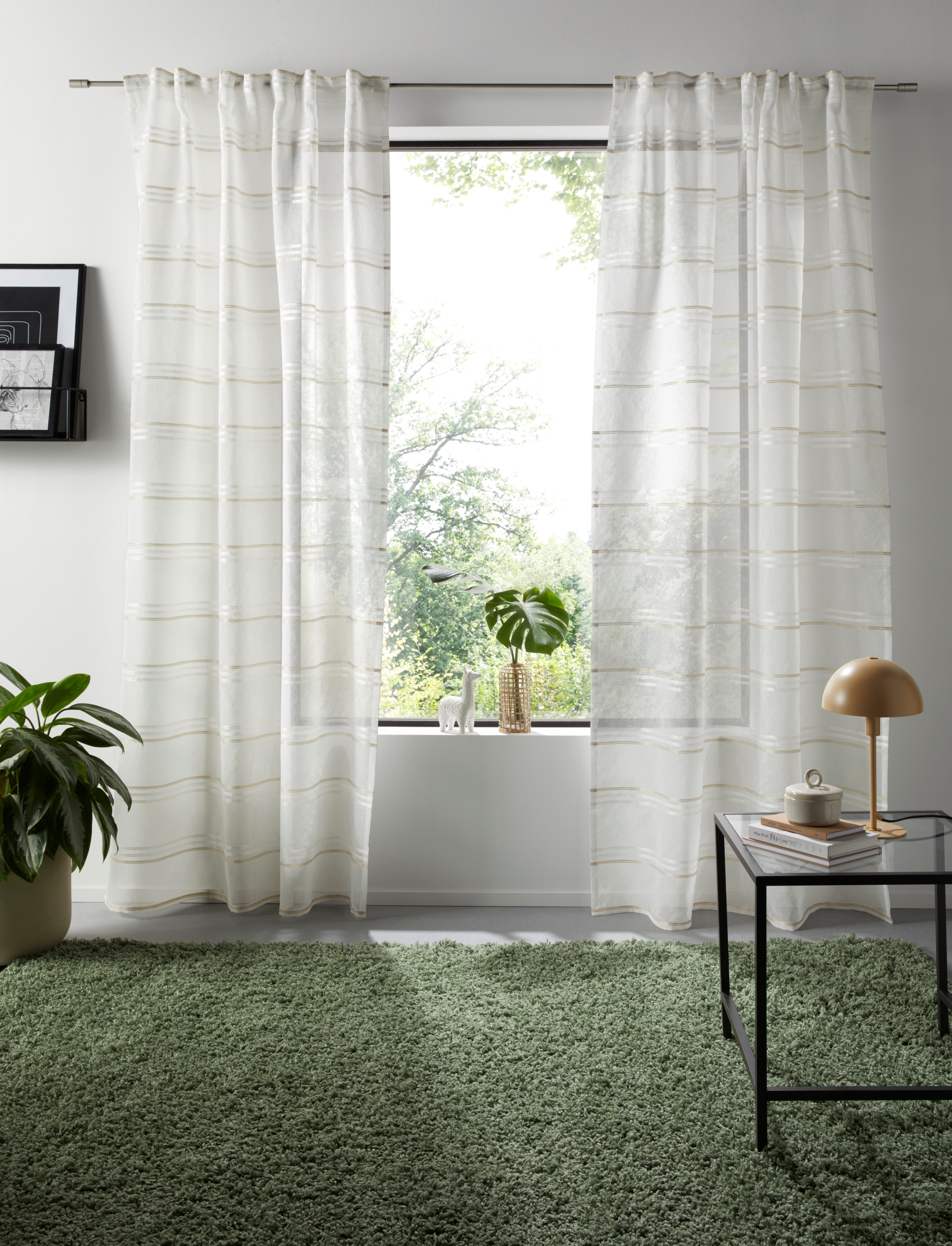 OTTO home Gardine Sirii (1 St), Multifunktionsband, halbtransparent, Polyester, Halbtransparent, angenehme Haptik, mit Querstreifen, modern