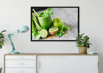 Pixxprint Leinwandbild BIO Smoothie Apfel Limette Kiwi, Wanddekoration (1 St), Leinwandbild fertig bespannt, in einem Schattenfugen-Bilderrahmen gefasst, inkl. Zackenaufhänger
