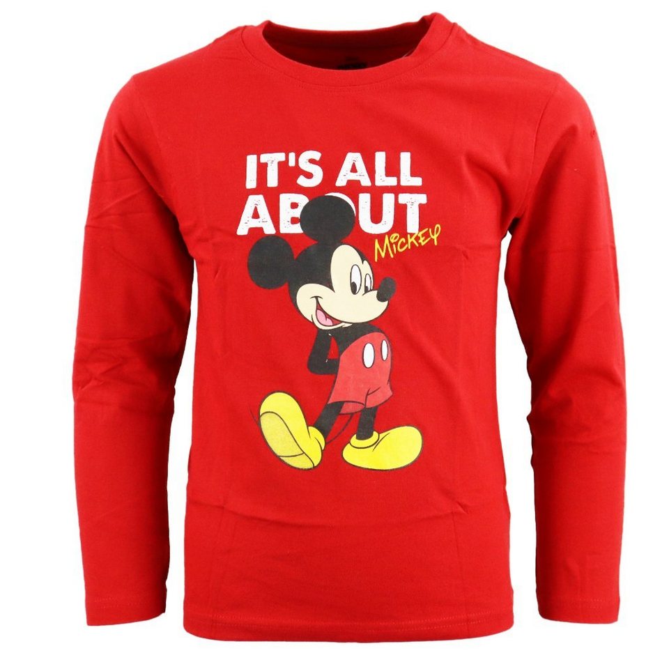 Disney Mickey Mouse Langarmshirt Mickey Maus Kinder Langarm Shirt Gr. 98  bis 128, 100% Baumwolle