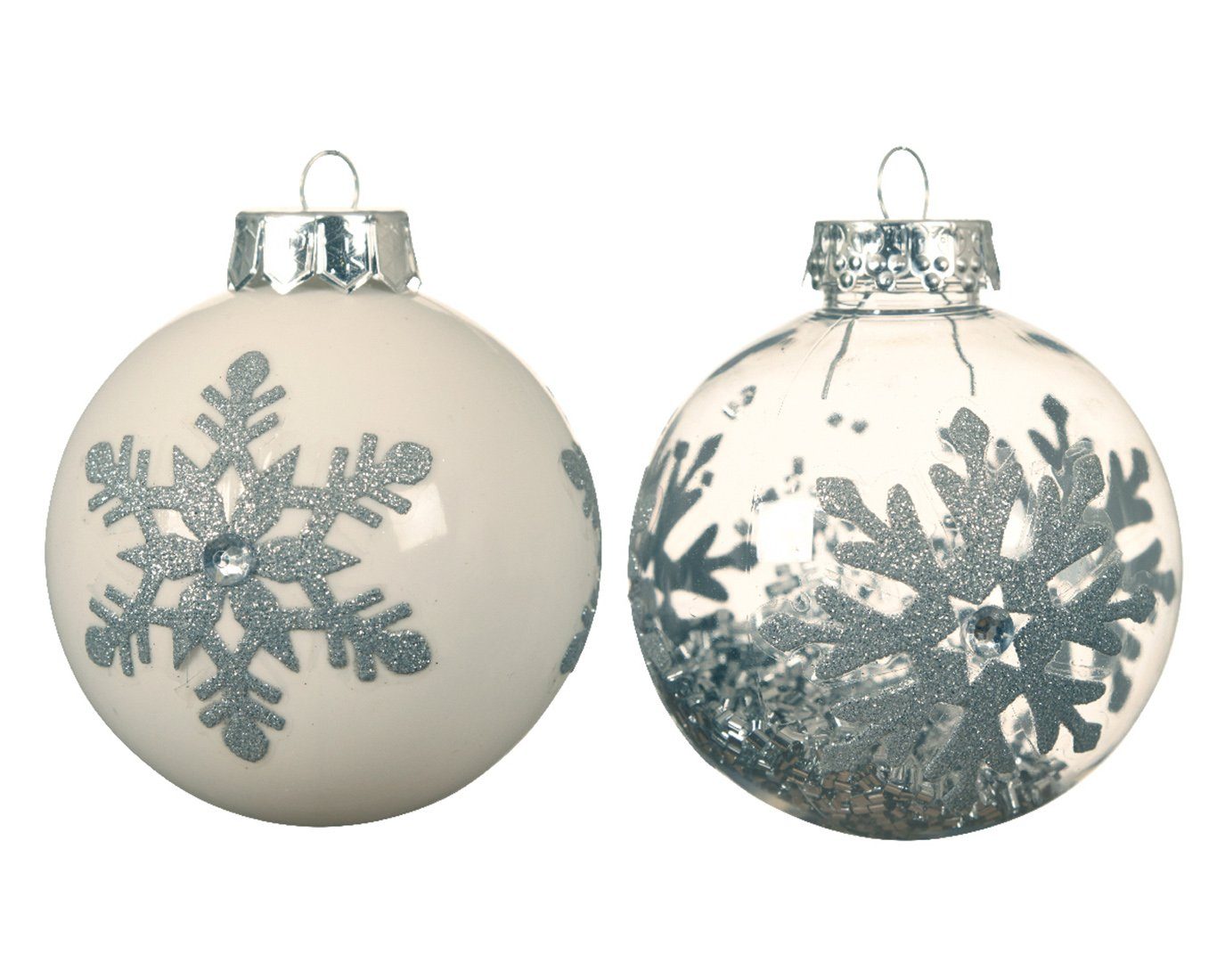 Decoris season decorations Christbaumschmuck, Weihnachtskugeln Weiß / Klar Kunststoff - 12er Set 8cm Schneeflocken