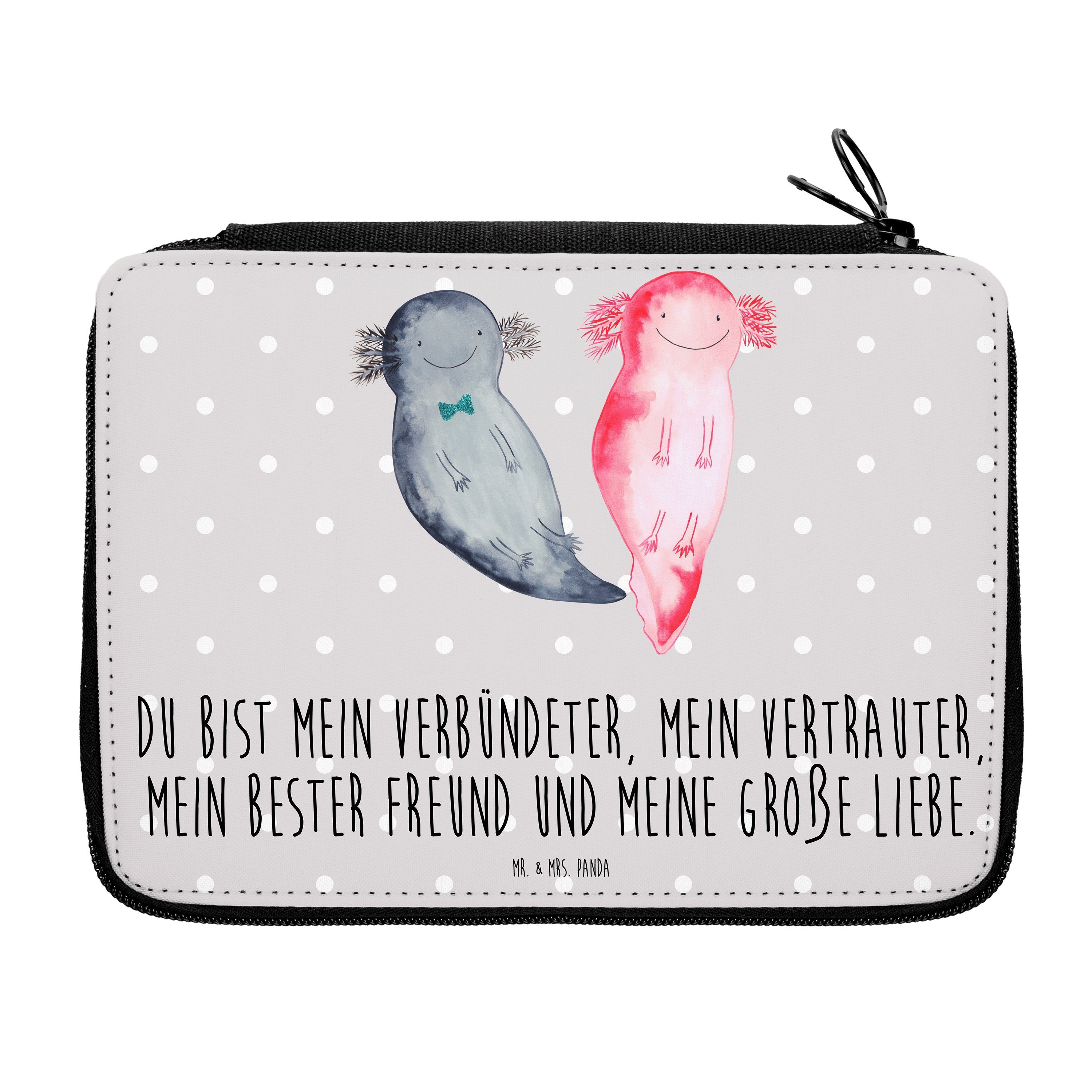 Mr. & Mrs. Panda Federmäppchen Axolotl Axel+Lotte - Grau Pastell - Geschenk, verliebt, Freund, Motiv, (1-tlg)