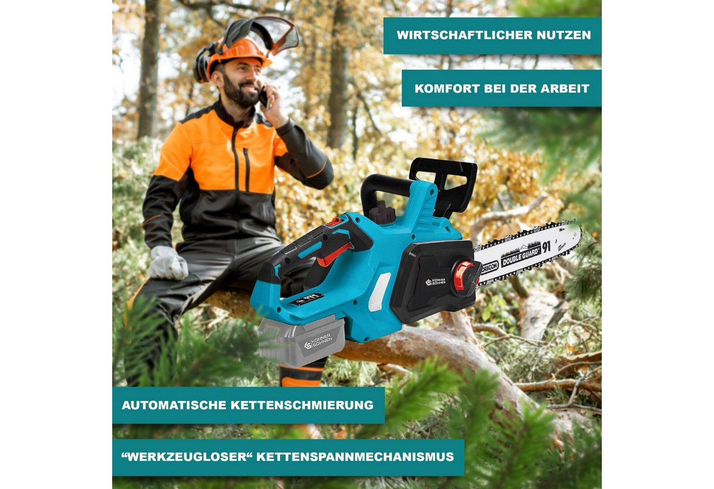 Thumbnail - Könner & Söhnen Akku-Kettensäge KS CS20V-12 + KS C45A + KS 20V4-2, 1-tlg.