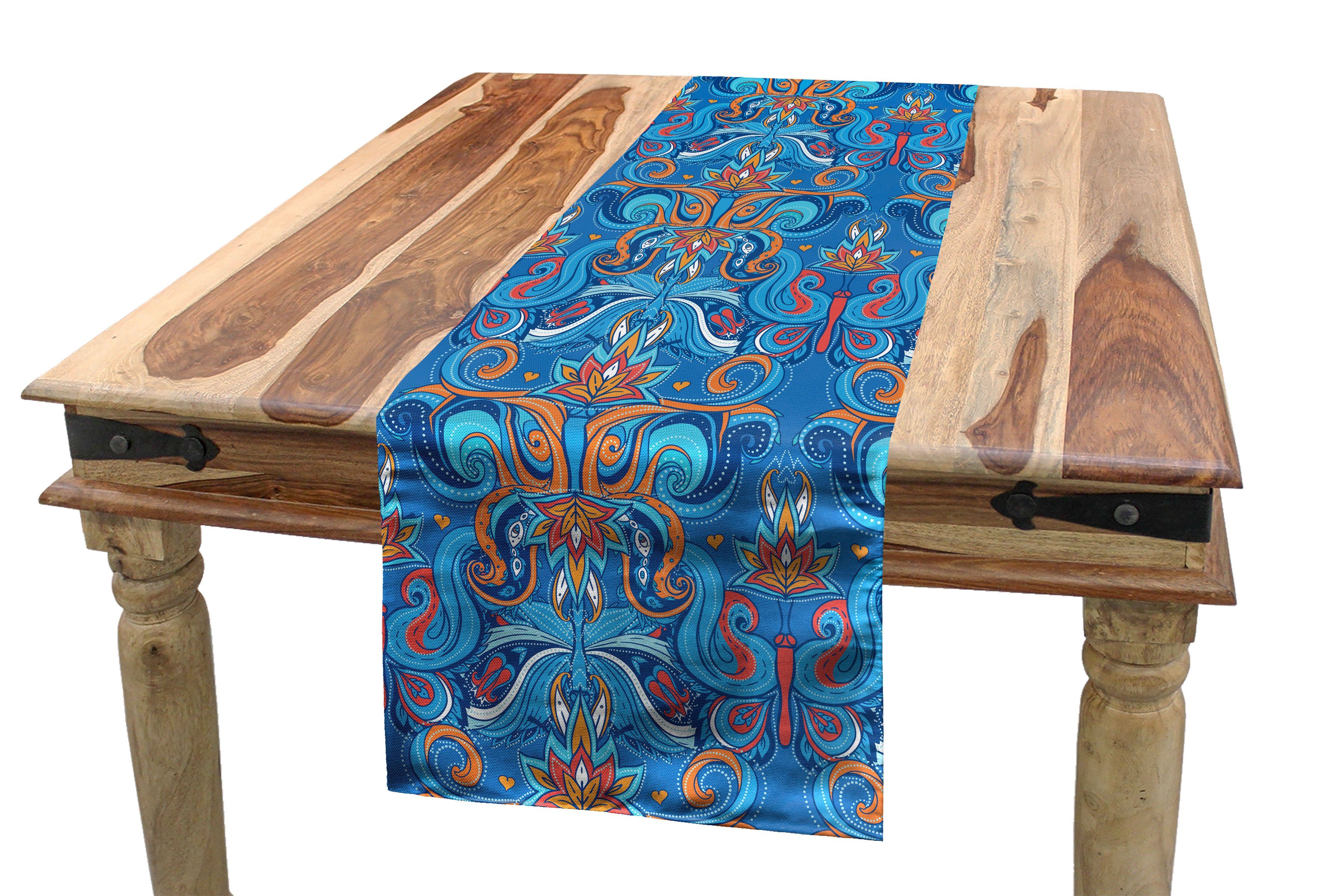 Abakuhaus Tischläufer Esszimmer Küche Rechteckiger Dekorativer Tischläufer, Blau Abstrakte Blumenverzierungen