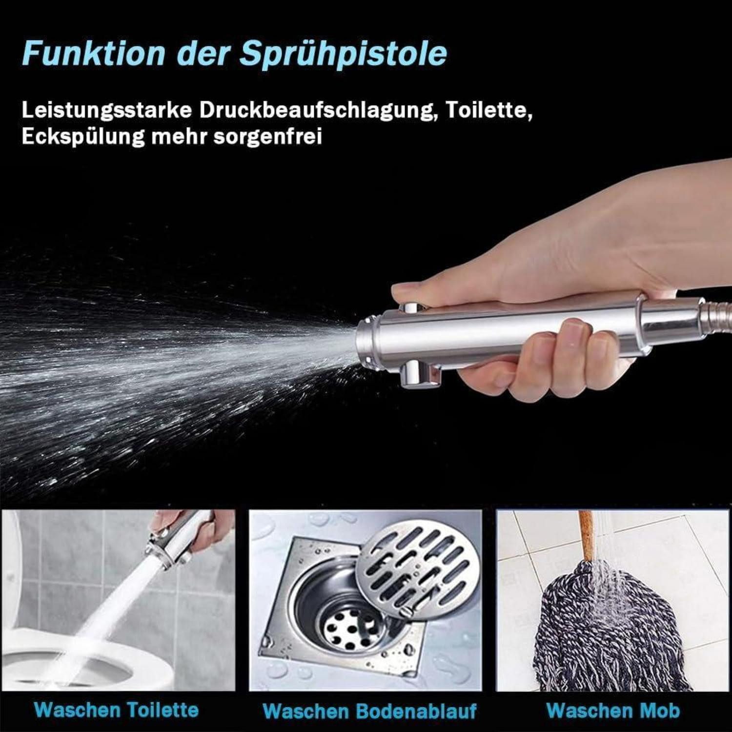 LuxusKollektion Handbrause Duschkopf Schlauch 150cm 5 Strahlarten Handbrause Mit Schlauch – Bild 5 von 5