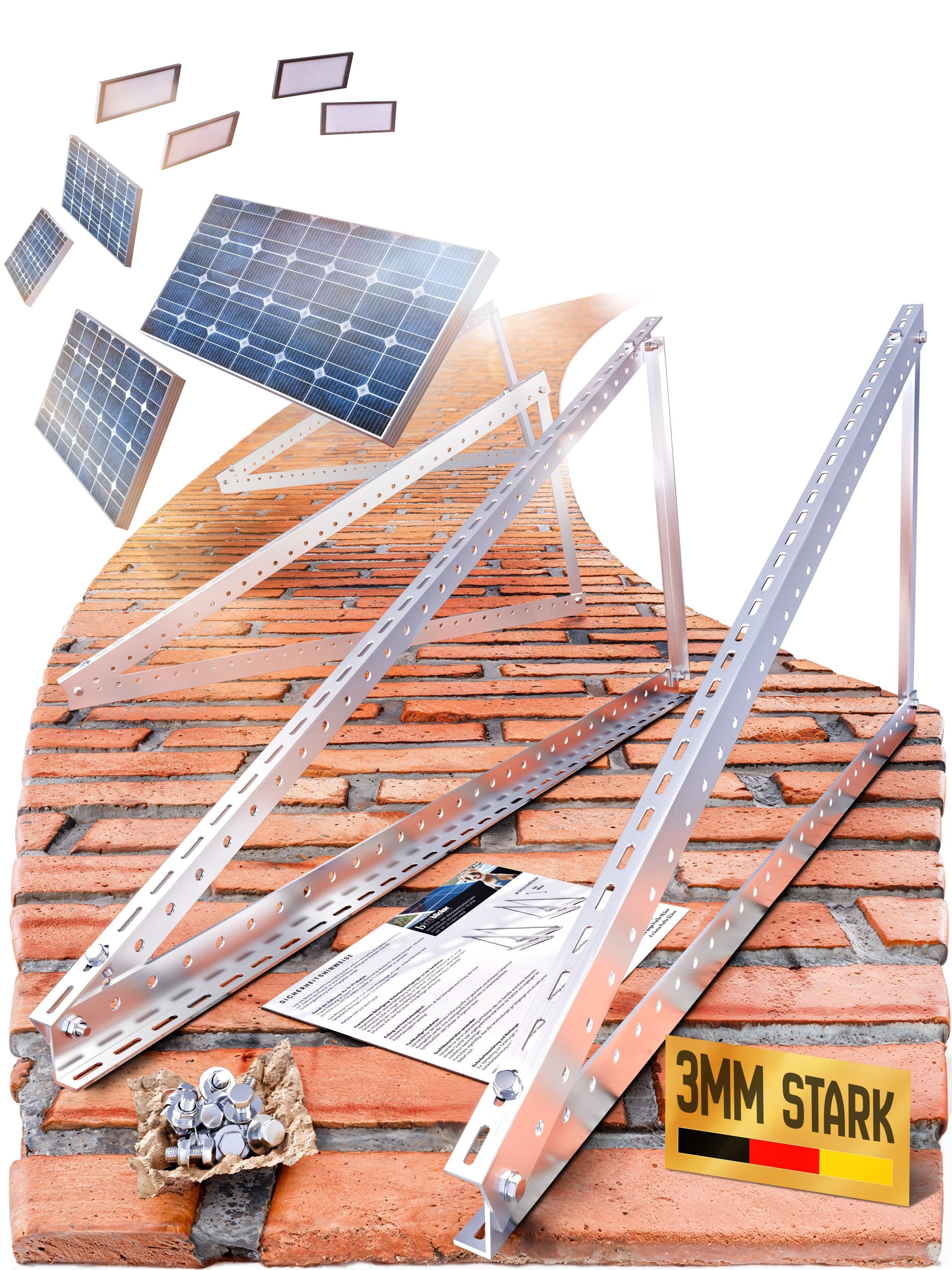 Lichtblicker Solarmodul-Halterung Balkonkraftwerk 118cm 3mm Stark. 2x Solarmodule. Wand Balkon Flachdach, (Für 2 Stück Photovoltaikmodule, Länge 118cm - Stärke 3mm, witterungsbeständiges stabiles Aluminium, Edelstahlschrauben)