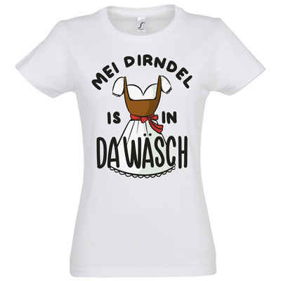 Youth Designz Print-Shirt MEI DIRNDEL IS IN DA WÄSCH Damen T-Shirt mit Fun-Look Dirndl Aufdruck und lustigem Spruch