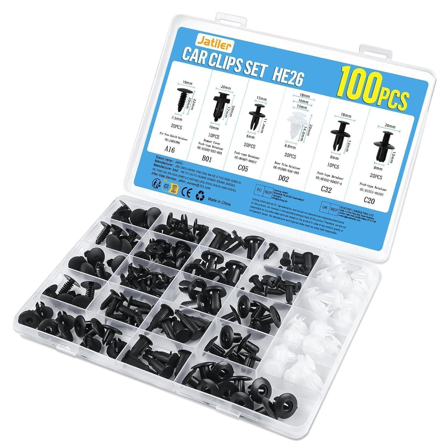 LuxusKollektion Verschlussklammer Befestigungsclips Auto 100 Stück 6 Arten Nylon 6 bis 10 mm