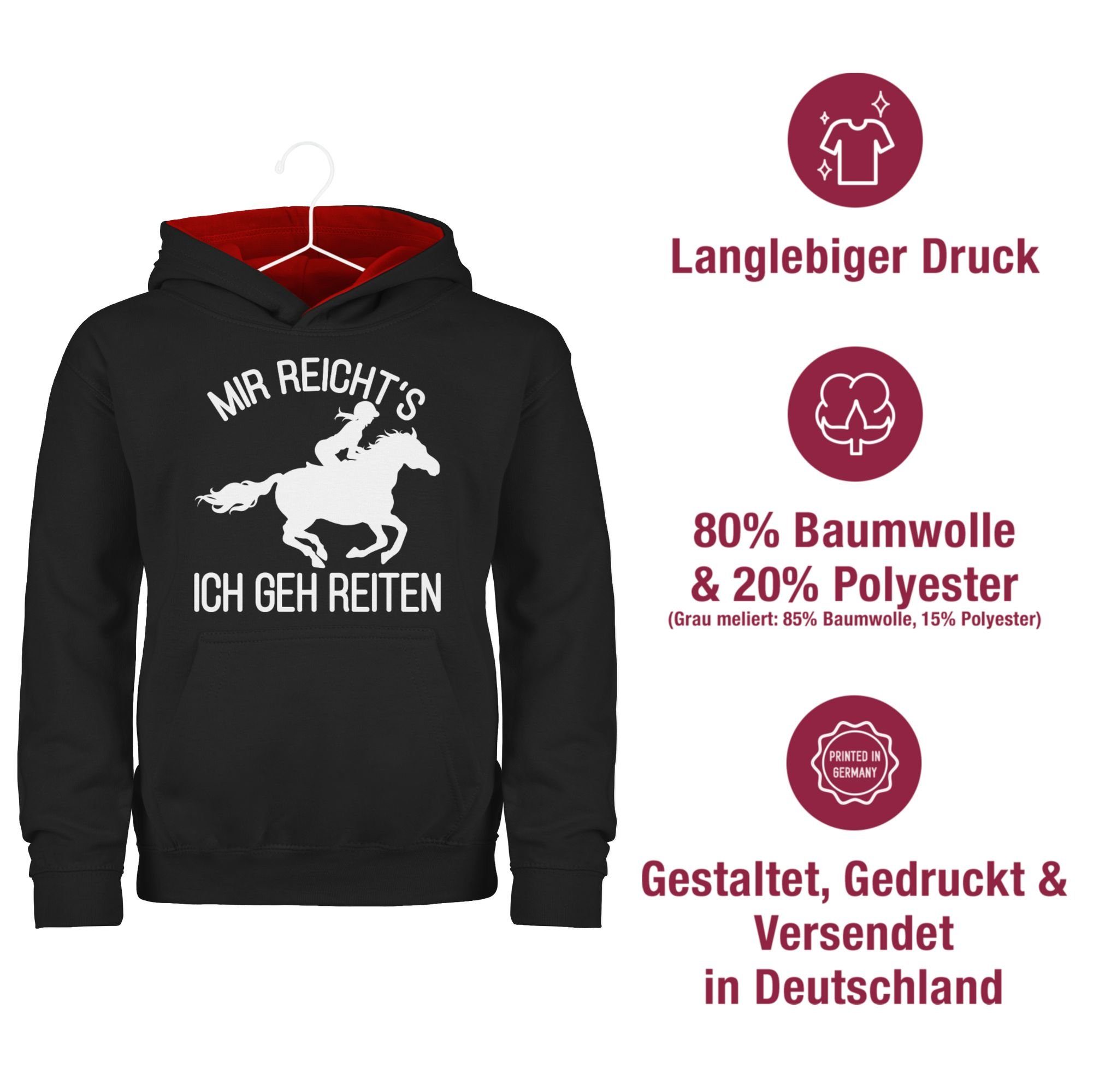 Pferd 2 geh Hoodie Schwarz/Rot ich Reiten reicht's Mir Shirtracer