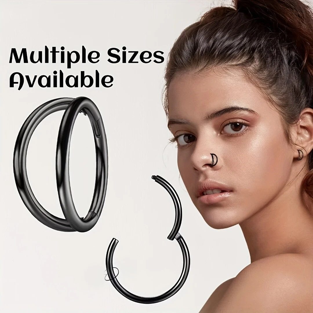 Taffstyle Nasenpiercing 2er Set Septum Piercing Helix Daith Ohr Doppel Ring Scharnier Clicker (Universelles Piercing-Set mit Scharnier Clickverschluss aus Chirurgenstahl)