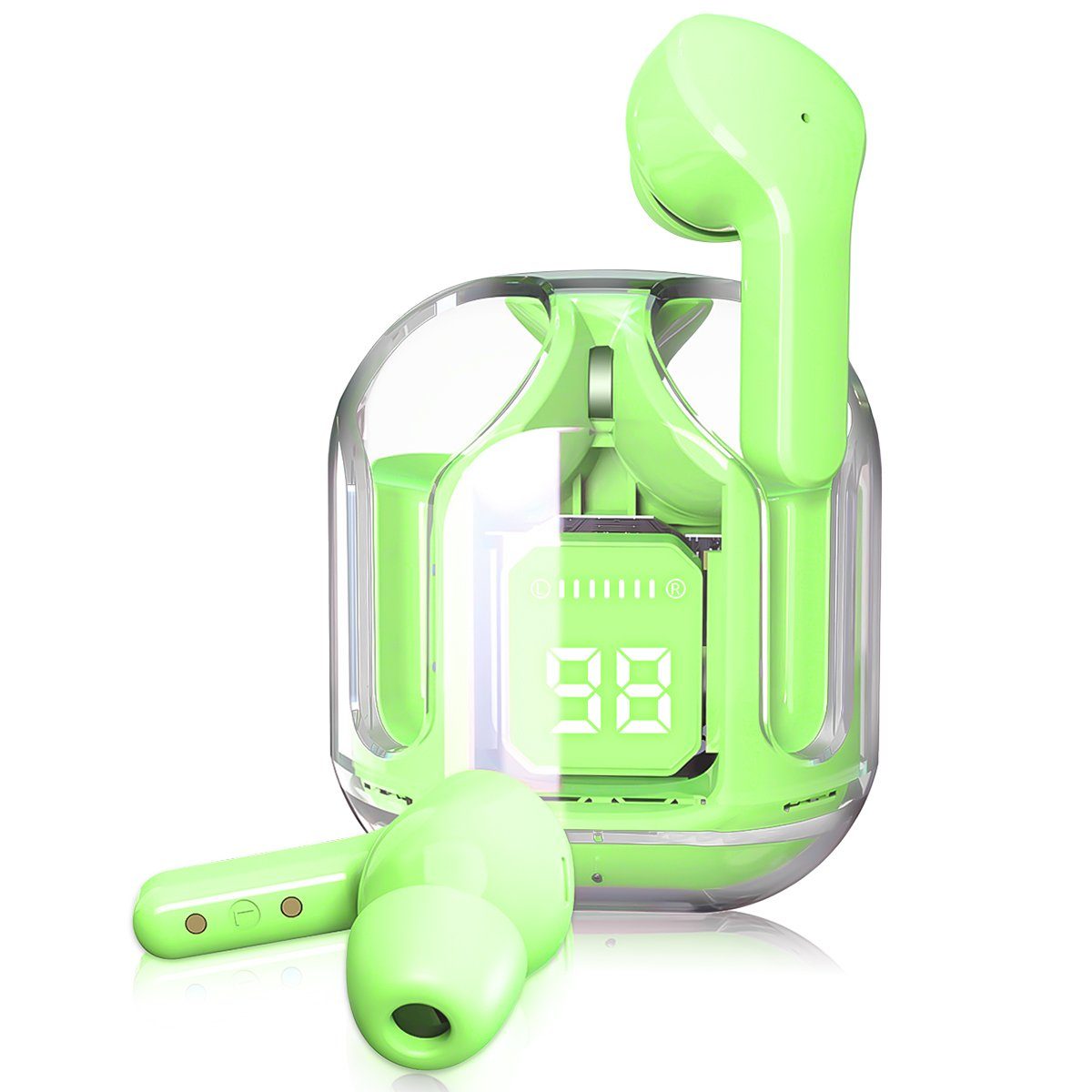 Bluetooth Kabellos Wiedergabe Aufladung) für Dual In-Ear-Kopfhörer HiFi (Komposit-Audiotreiber 5.3 7Magic Stunden Kopfhoerer 10-minütigen einer Stereoklang, EDR, mit Fluoreszierendes wireless Grün Mikrofon + mit 1,5