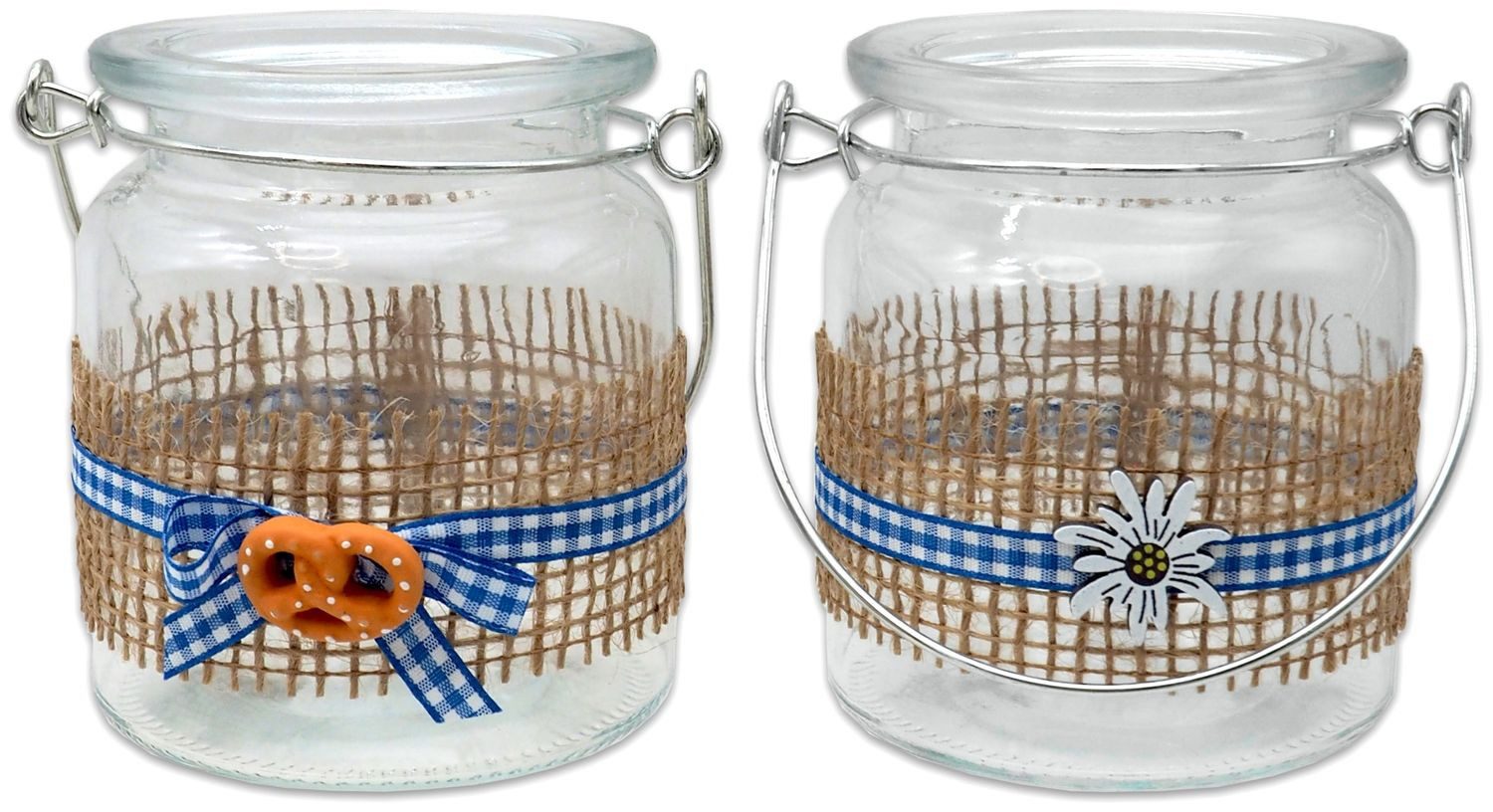 ZauberDeko Windlicht Oktoberfest Bayern Windlicht Glas Blau Weiß 9,5 cm H Ø 8 cm 2 Stück
