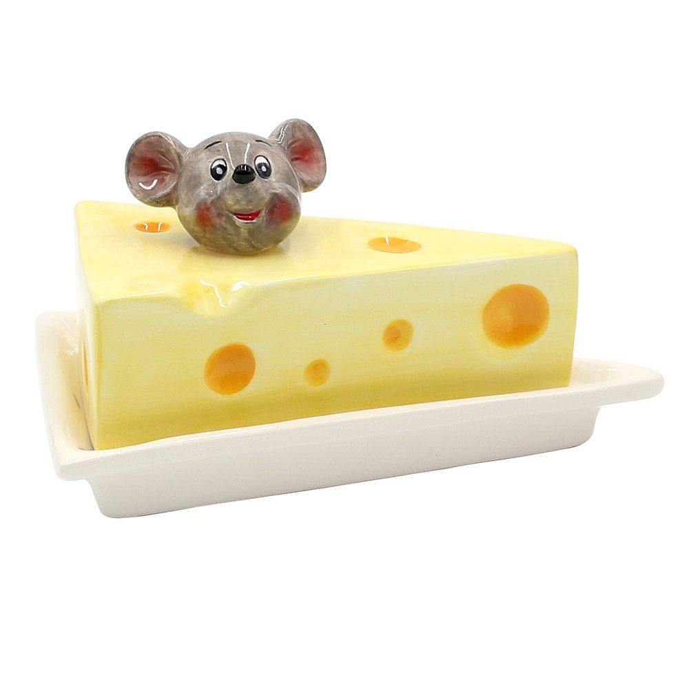 Butterbehälter,(1-tlg) und Butterglocke Dekohelden24 Käse- gelb Keramik