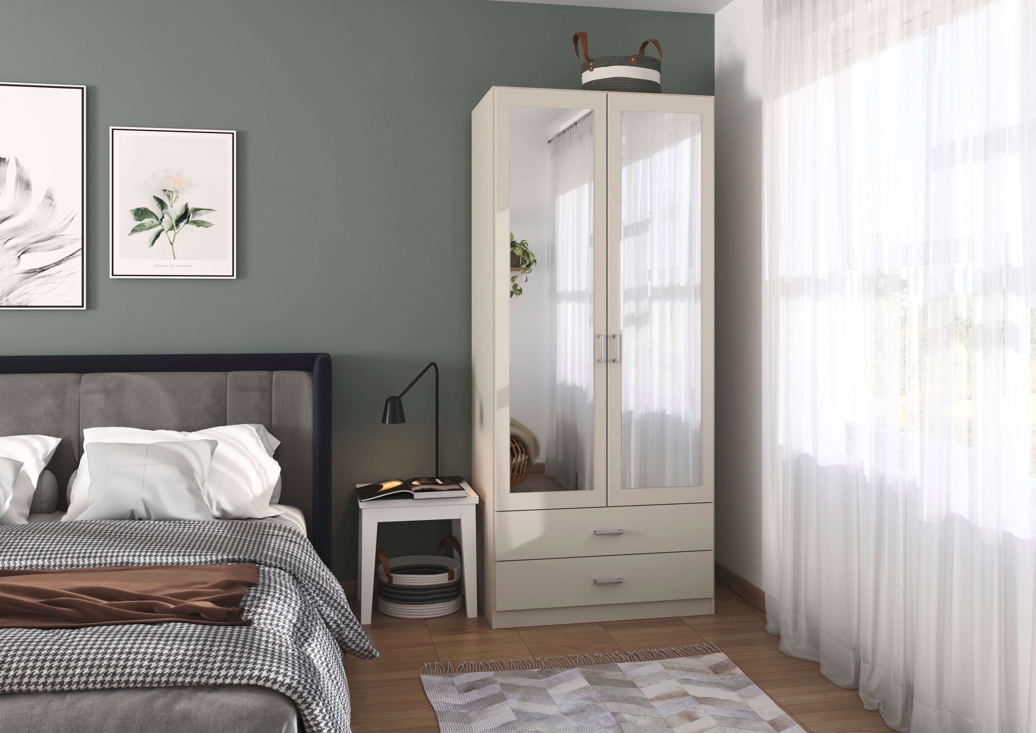 rauch Kleiderschrank Schrank Garderobe Ankleide GAMMA Breiten 91/136/181/226/271/315/360 cm (in 3 Ausstattungen BASIC/CLASSIC/PREMIUM (inkl. SOFT-CLOSE-Funktion) verschiedene Griff-Varianten, mit Spiegel TOPSELLER MADE IN GERMANY