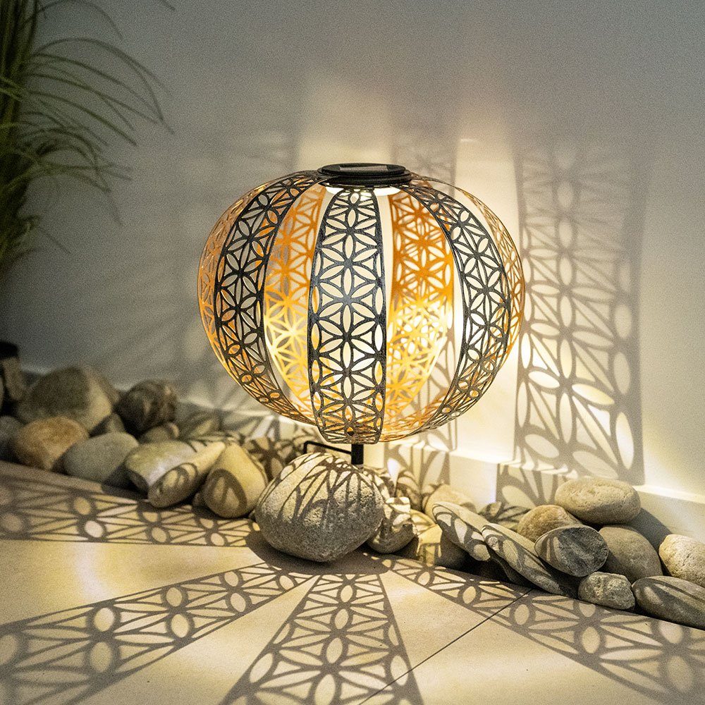 LED Gartenstrahler, Solarkugel Metall silber Kugel