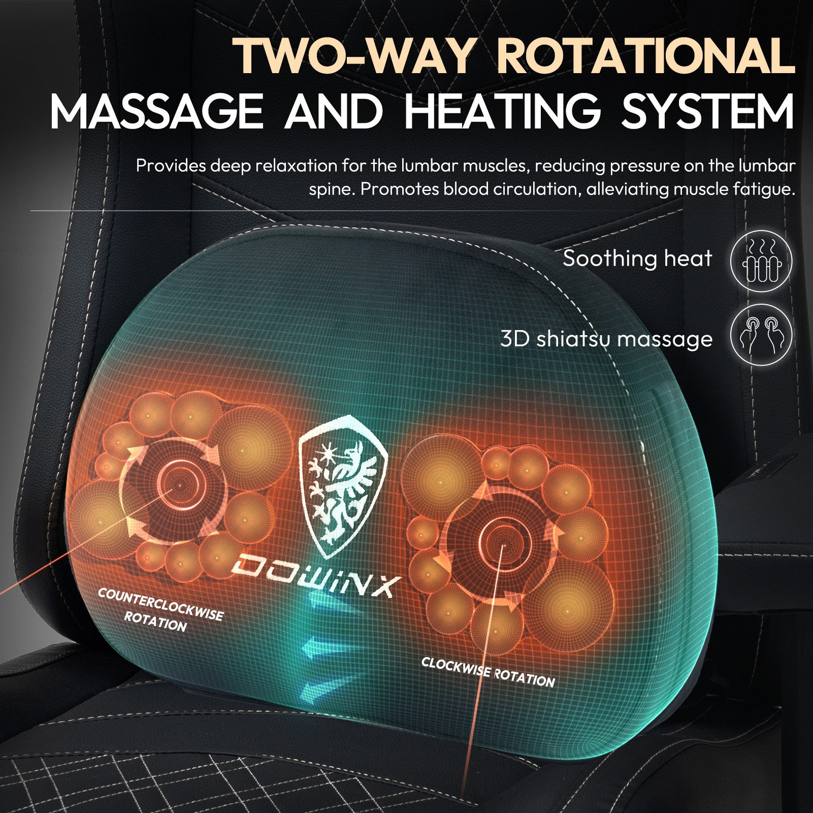 Dowinx Gaming-Stuhl ergonomischer Bürostuhl mit Massage- und Wärmefunktion, atmungsaktivem Taschenfederkissen wie im Sofa