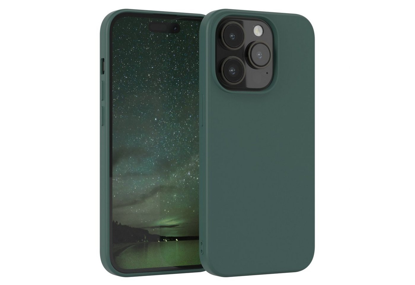 EAZY CASE Handyhülle für Apple iPhone 14 Pro Hülle Silikon 6,1 Zoll, Silikon Schutzhülle mit Kameraschutz kratzfest bumper Grün / Nachtgrün
