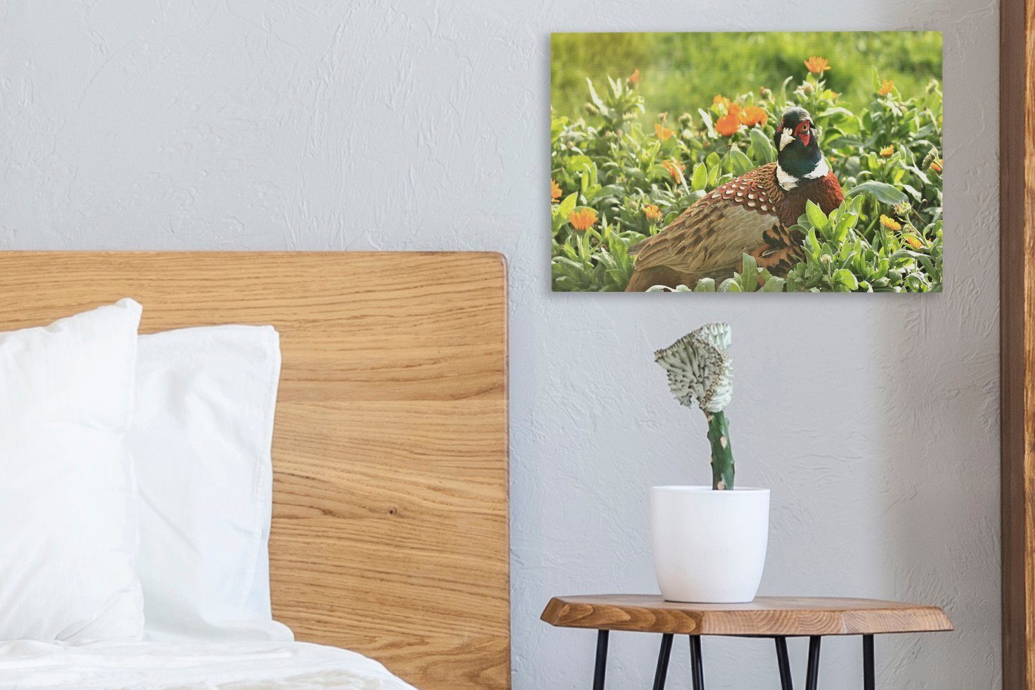 OneMillionCanvasses® Leinwandbild Vogel - Wandbild cm Aufhängefertig, Leinwandbilder, - Fasan, (1 Blume Wanddeko, 30x20 St)