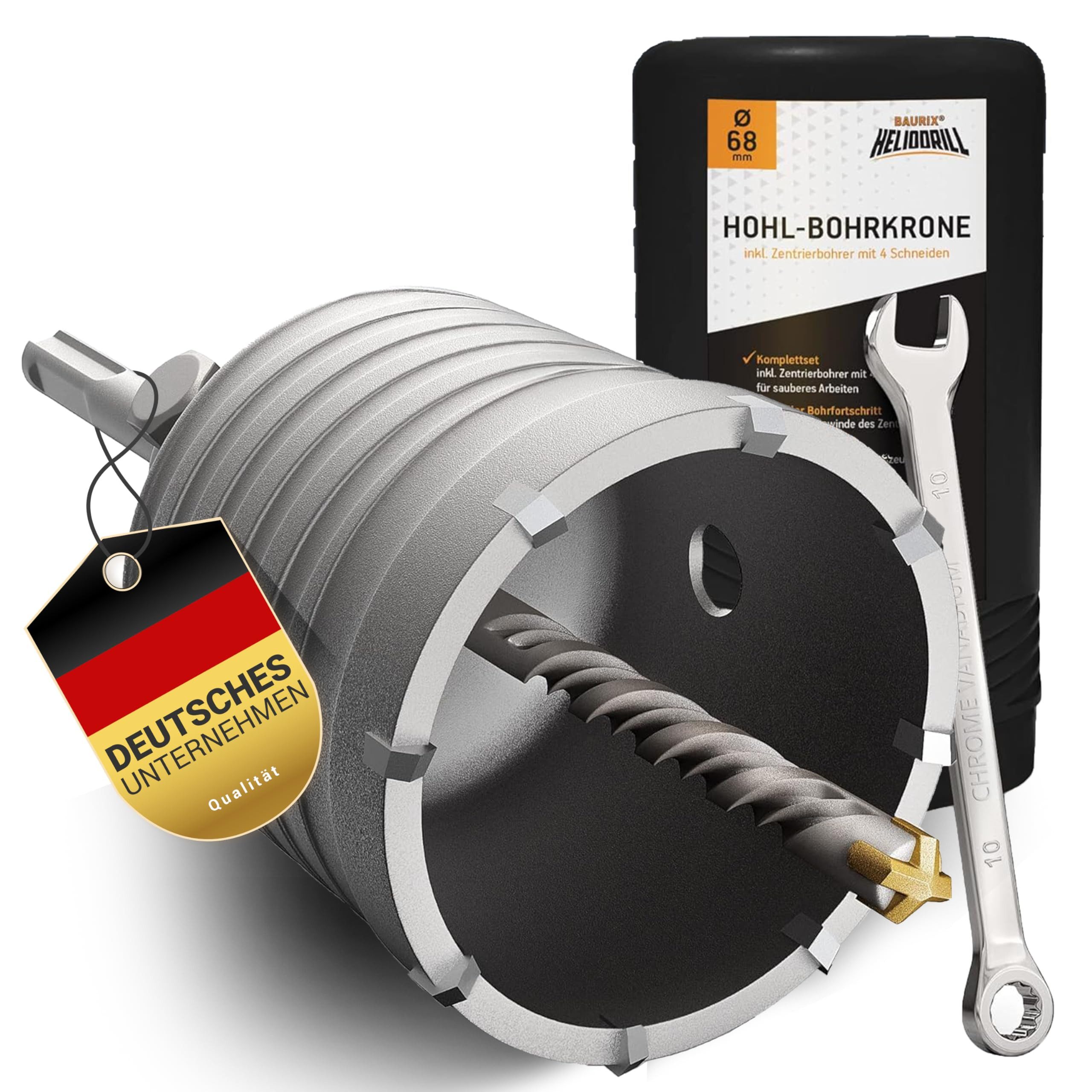 BAURIX Hohlbohrkrone 68mm SDS Plus [8 Karbid-Zähne] I Dosensenker Hammerschlagfest, Für Unterputzdosen, Steckdosen I Mauerwerk, Stein, Beton, Trockenbau, Ytong, 1-tlg., Steckdosenbohrer, Kronenbohrer