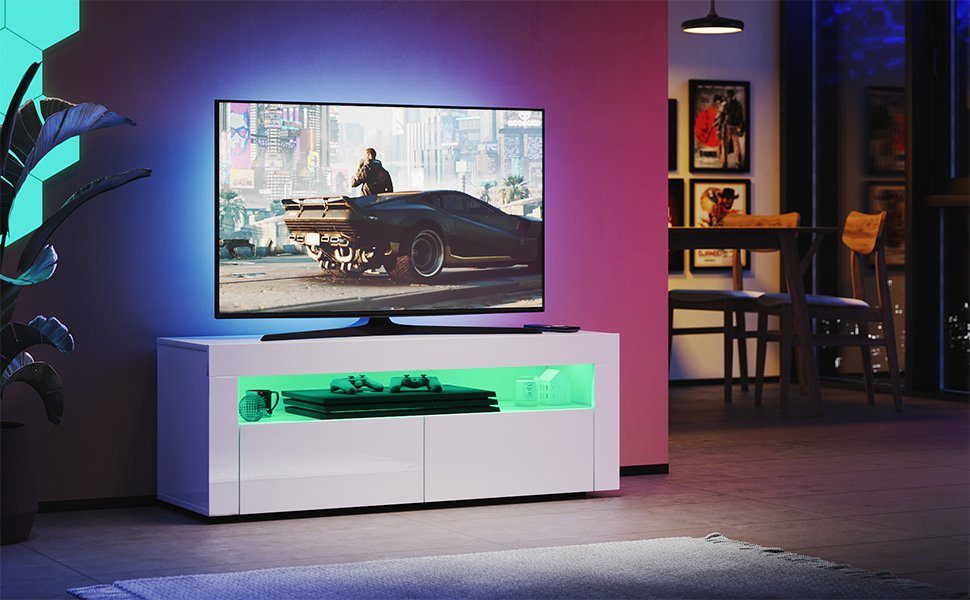 wohnzimmer Weiß Fernsehschrank, TV-Schränke Beleuchtung SONNI Lowboard, LED tv TV Hochglanz Unterschrank, mit schrank TV-Schrank 155x40x45cm/122x40x45cm in