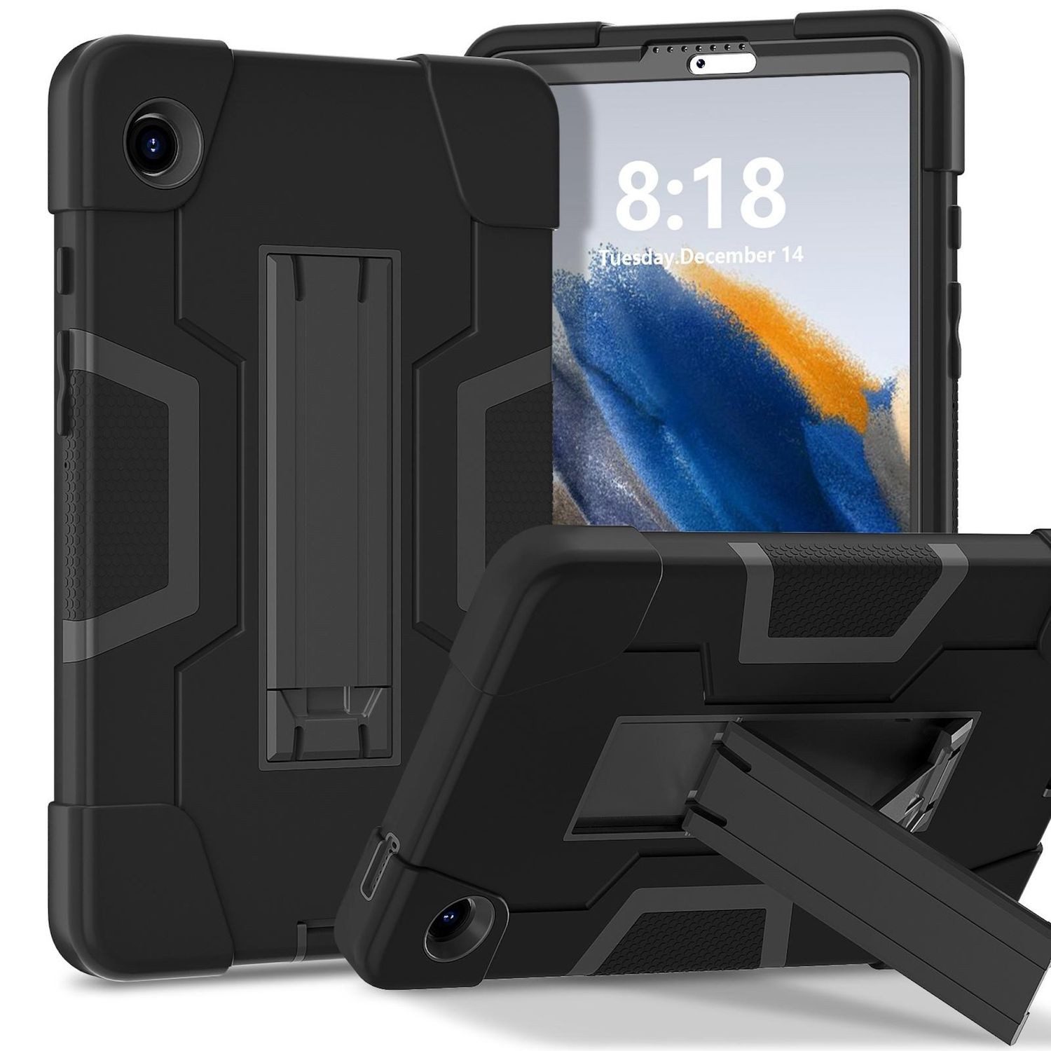 Wigento Tablet-Hülle Für Samsung Galaxy Tab A11 Hybrid Design Hülle mit Halter Schwarz, Stoßfest, Kontrastdesign, Halterfunktion