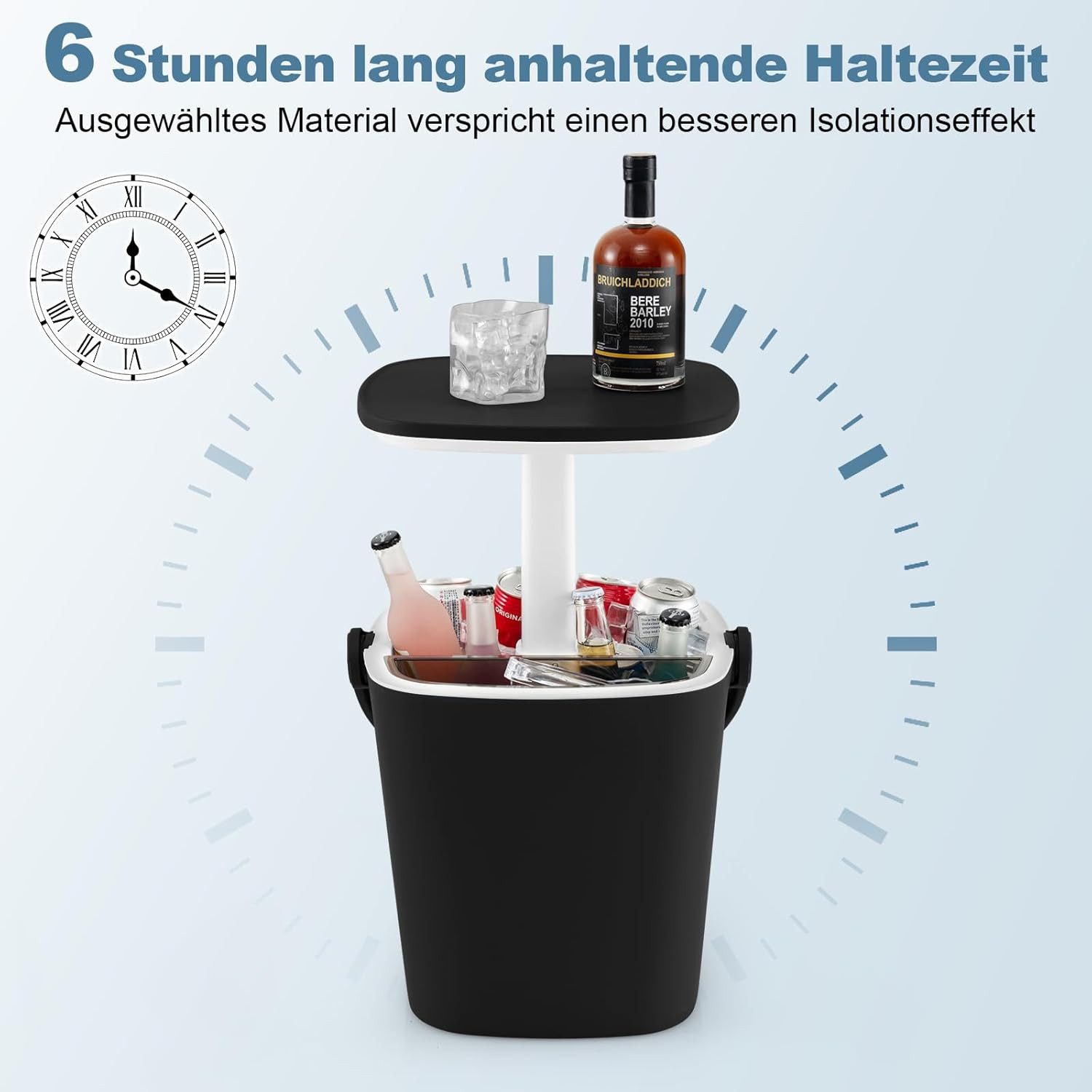 KOMFOTTEU Gartentisch 3 in 1 Cocktailtisch, 15 L Getränkekühler mit Deckel höhenverstellbar