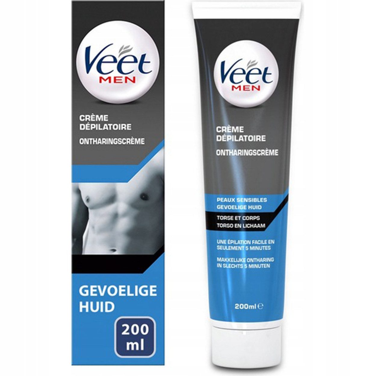 Veet Enthaarungscreme Veet Men Total Pro Haarentfernungscreme Sensitive 200 ml, Entfernt selbst Haare mit nur 1½ mm Länge